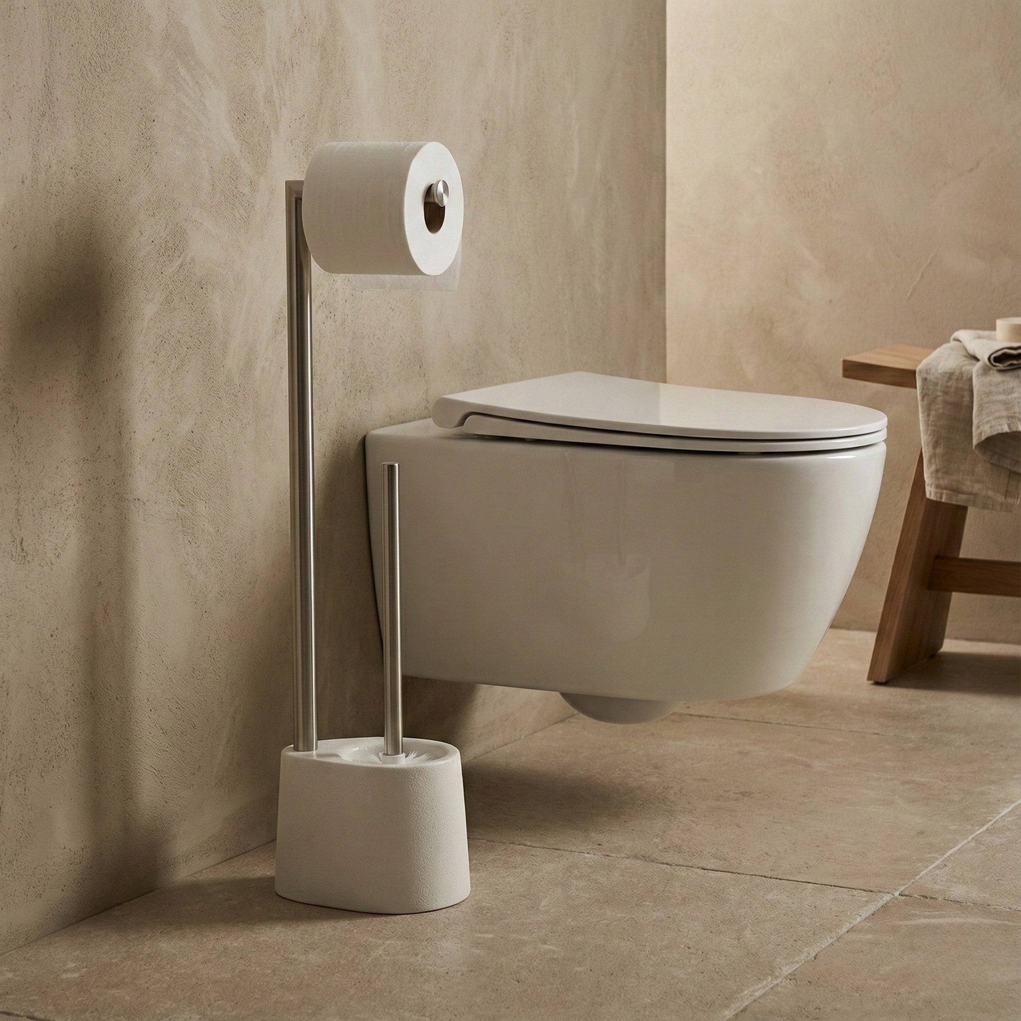 TOILET PAPER STAND AND TOILET BRUSH STAINLESS STEEL 63 CM SILVER Product height 63 cm