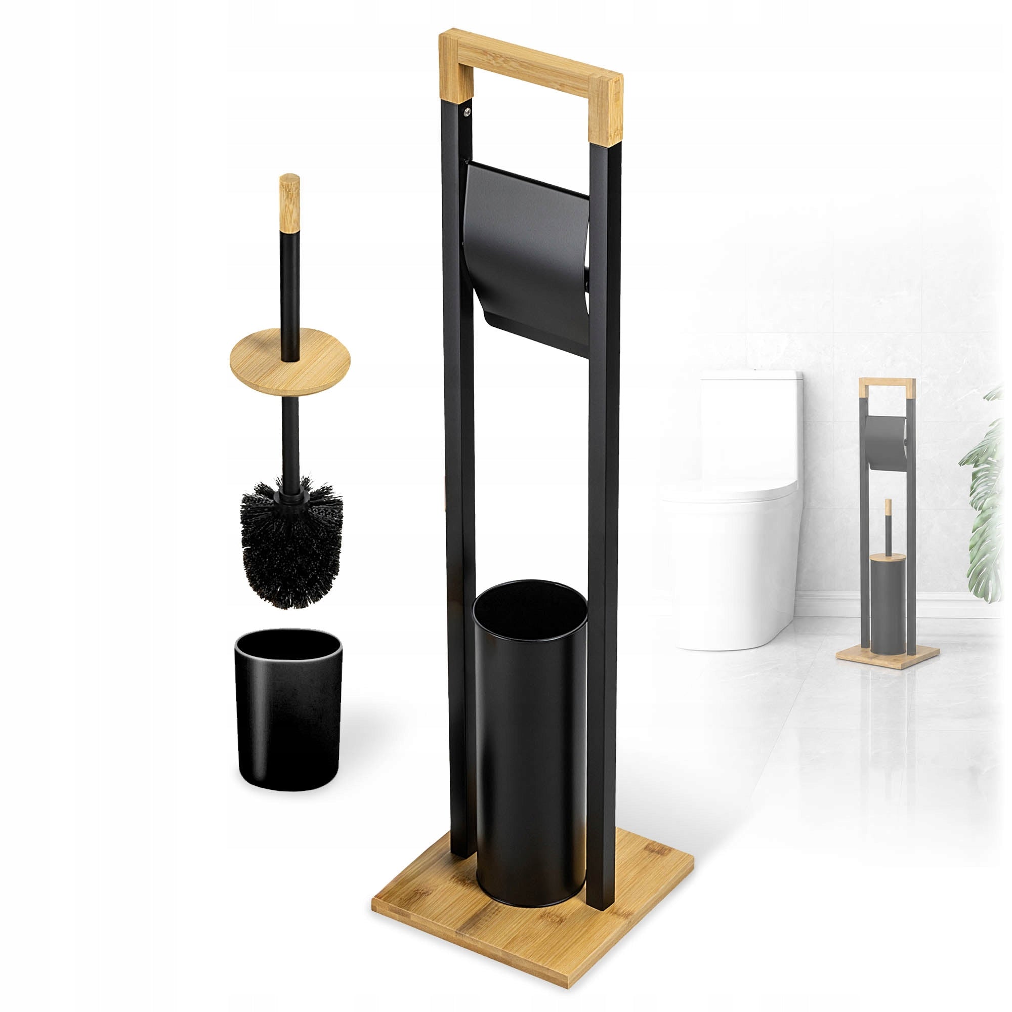 TOILET PAPER STAND BLACK HOLDER HANGER TOILET BRUSH 2in1 LOFT