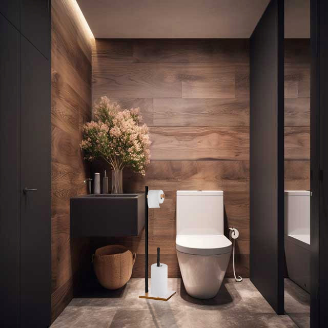 TOILET PAPER STAND FOR TOILET SET METAL BLACK / BAMBOO EAN (GTIN) 9415410135999