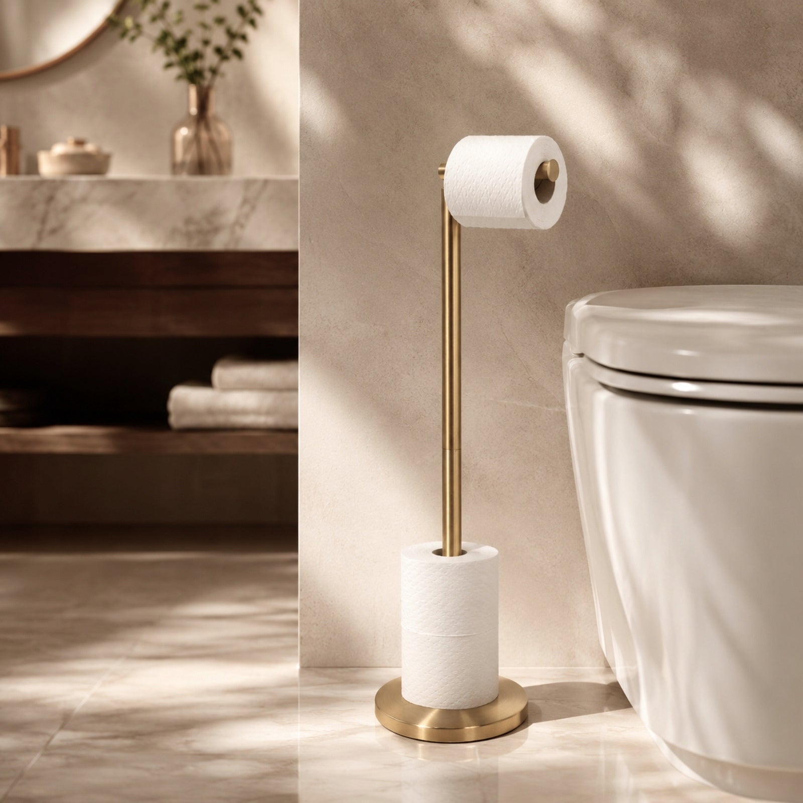 TOILET PAPER STAND GOLD FREESTANDING HEIGHT 55,5 CM STAINLESS STEEL Brand NUXIO