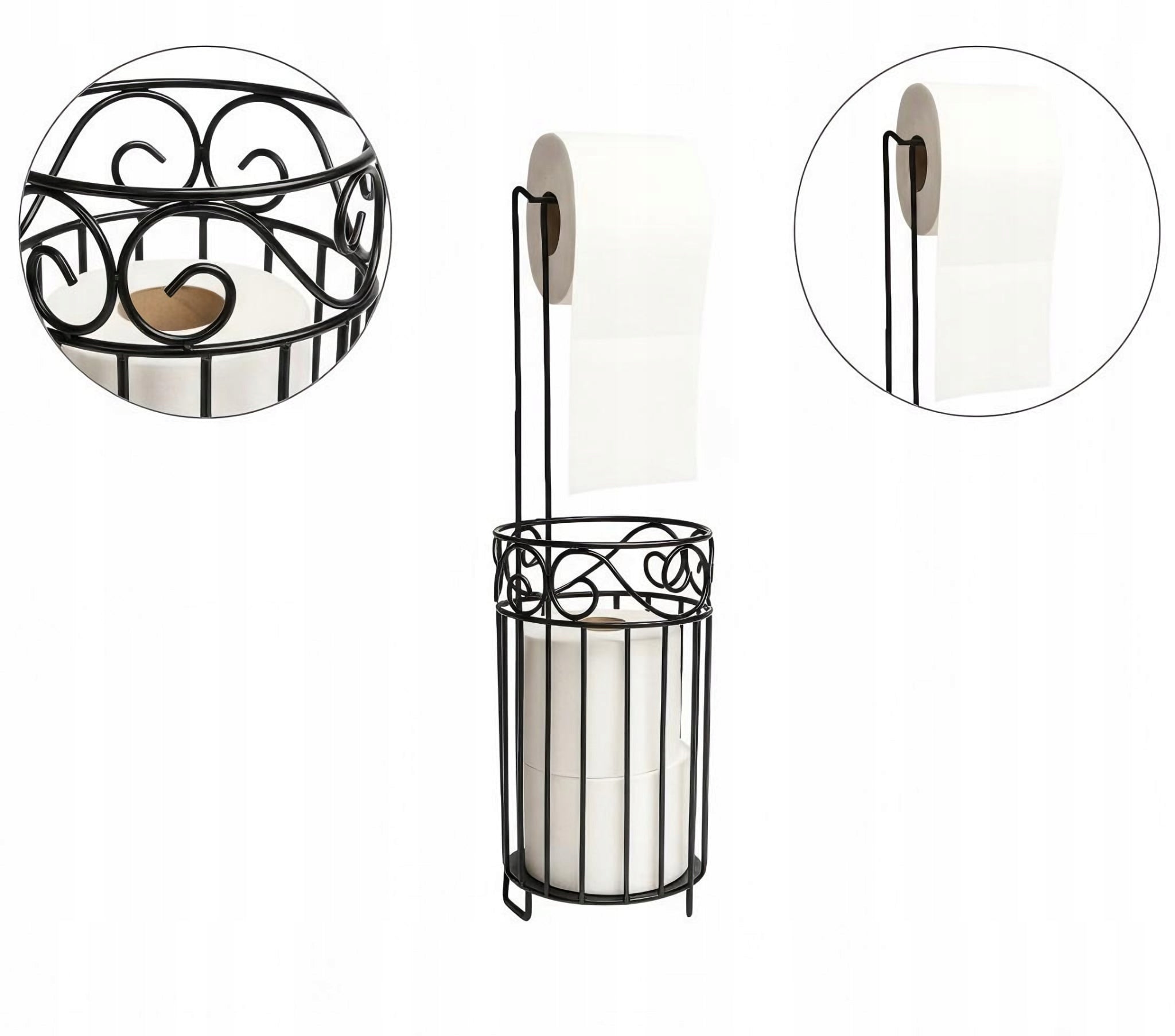 TOILET PAPER STAND METAL MODERN WITH BASKET HOLDER BLACK