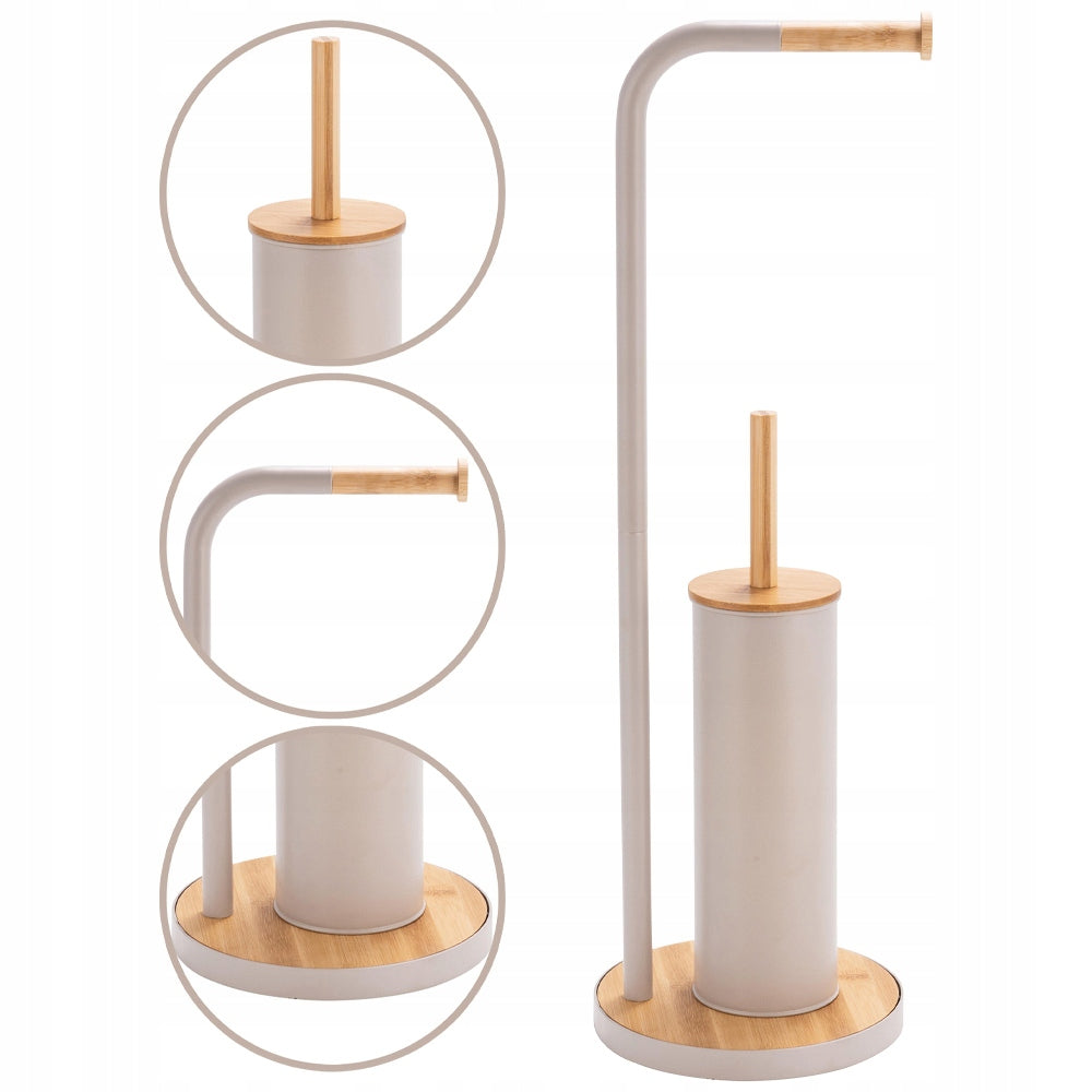 TOILET PAPER STAND WITH TOILET BRUSH BEIGE BAMBOO STEEL FASHIONABLE