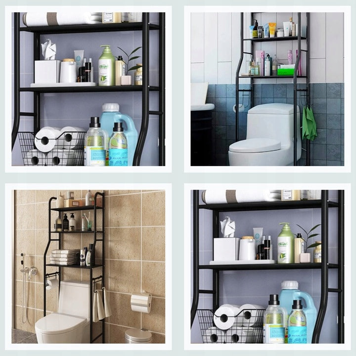 TOILET SHELF CABINET OVER RACK BLACK FOR TOILET OVER WASHING MACHINE FOR BATHROOM Brand Care Life