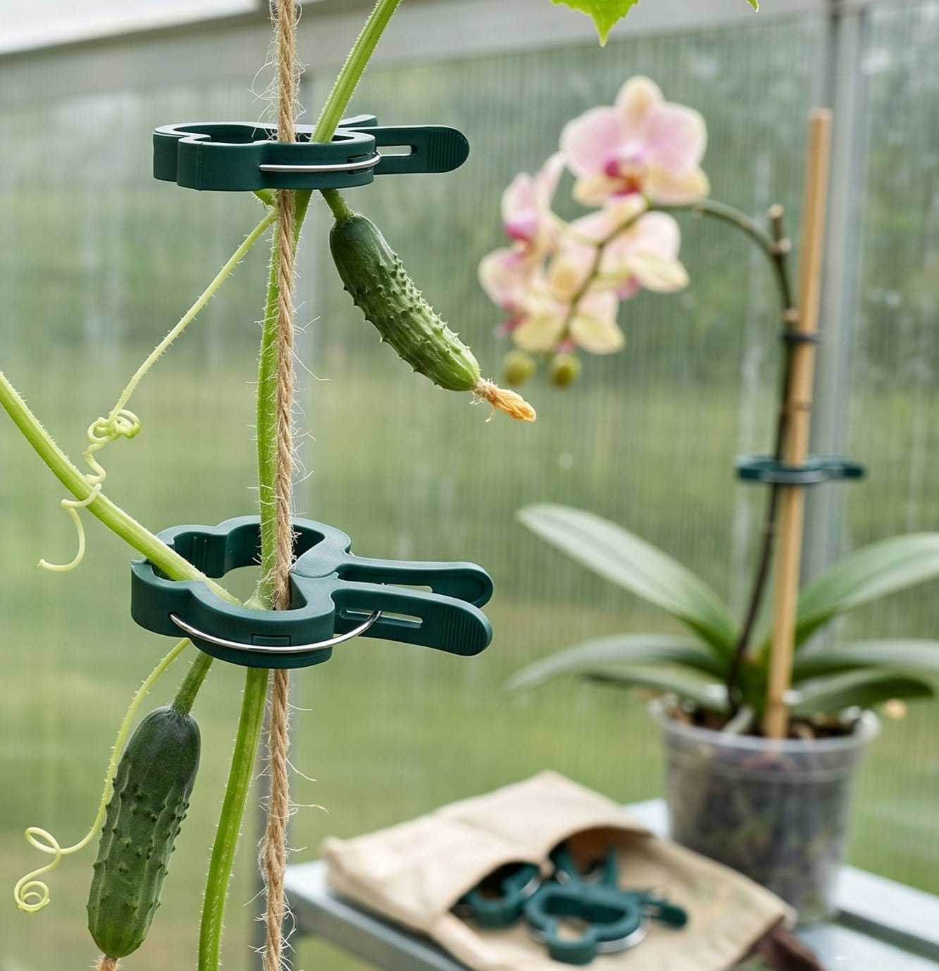 TOMATO CLIPS CLASPS GARDEN HANDLES PLANT CLIPS STEMS 40 pieces Color green