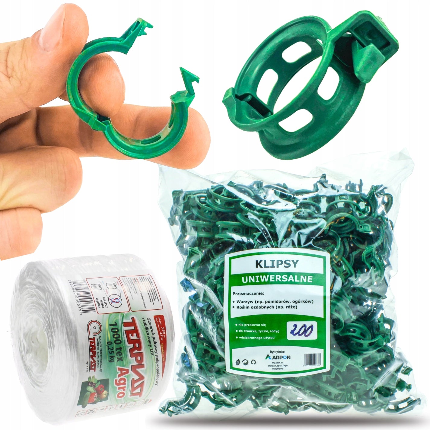 TOMATO CLIPS CLASPS HANDLE PAPER CLIP 200 pieces + STRING WHITE 250m