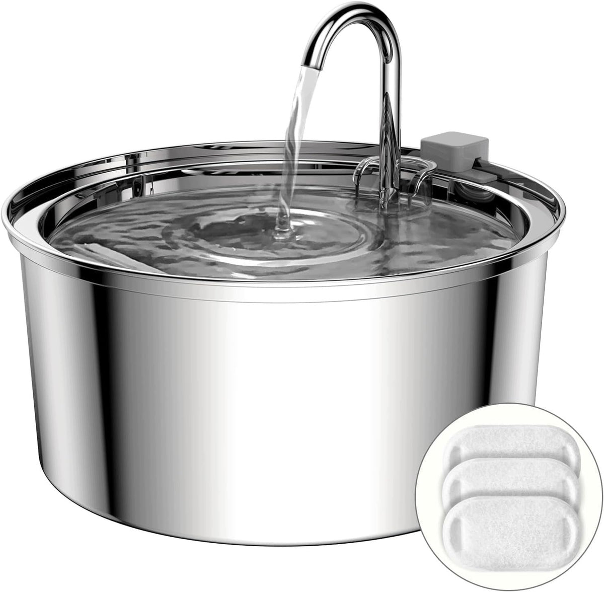TOMXCUTE 3 2-LITER CAT FOUNTAIN MADE OF STAINLESS STEEL O