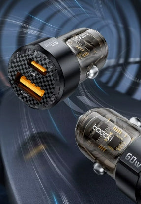 TOOCKI FAST CAR CHARGER 60W PD QC |USB-A |USB-C| + USB-C CABLE Packaging status original