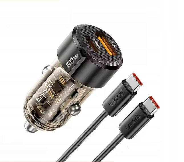 TOOCKI FAST CAR CHARGER 60W PD QC |USB-A |USB-C| + USB-C CABLE