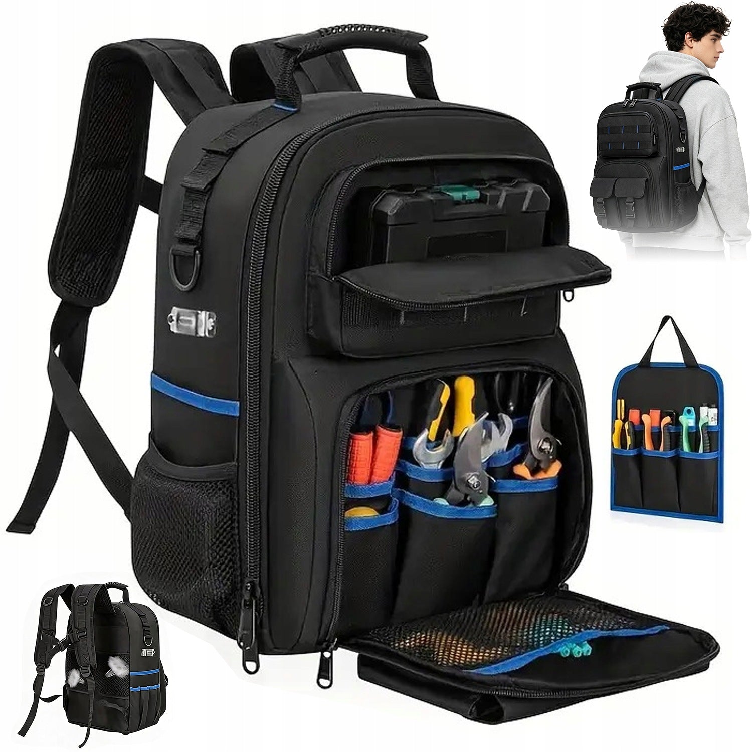 TOOL BACKPACK FOR ELECTRICIAN FITTER ASSEMBLY BLACK ROOMY