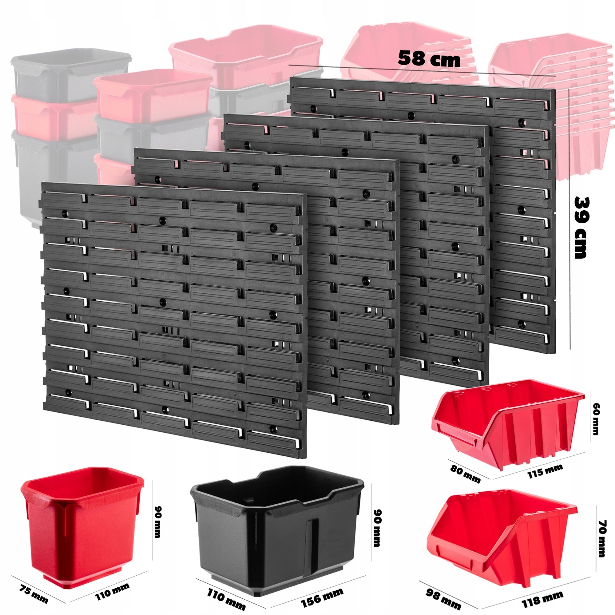 TOOL BOARD WORKSHOP WALL 116x78 cm 12 CUVETTES 40 HANDLES GARAGE Color red