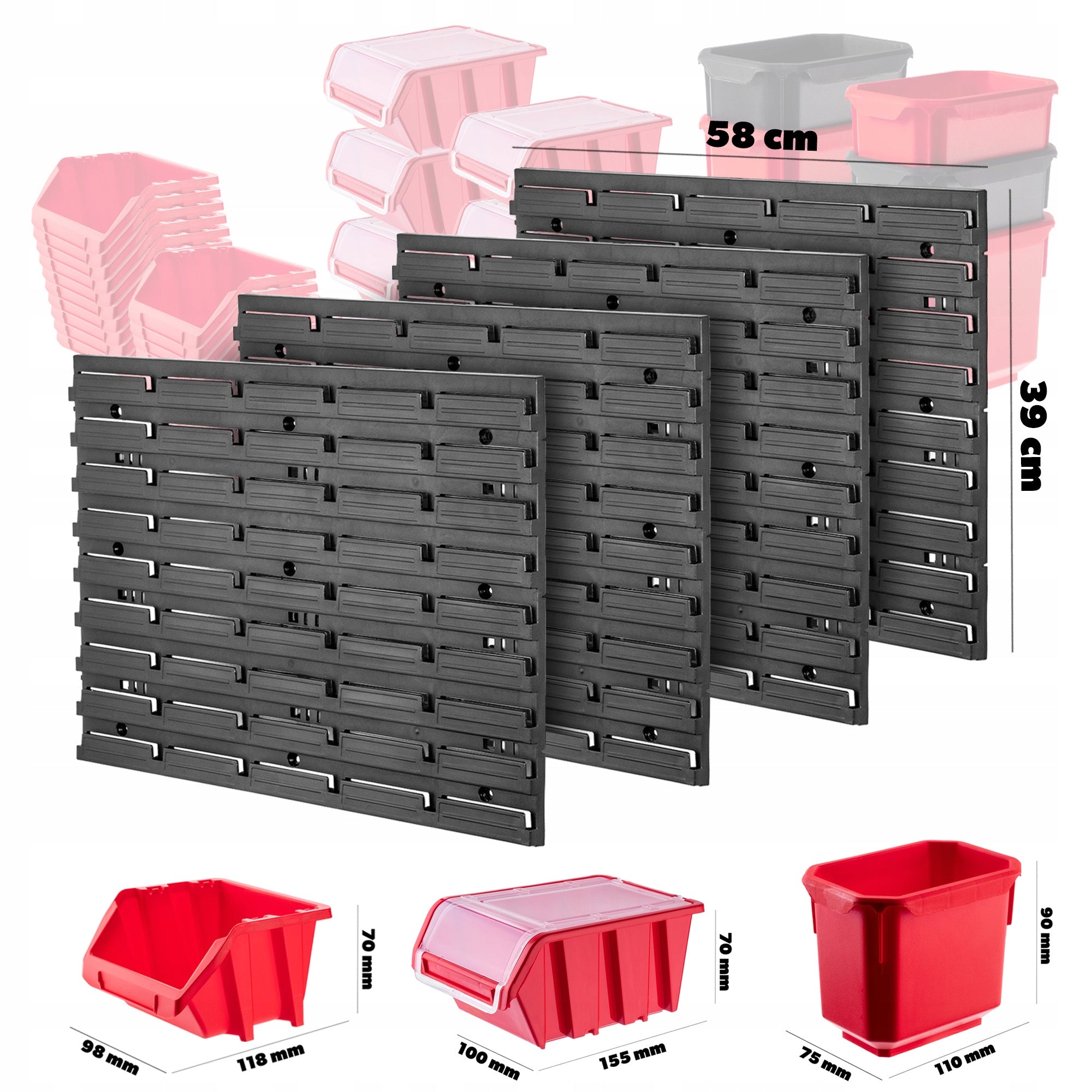TOOL BOARD WORKSHOP WALL 116x78 cm 36 CUVETTE 40 HANDLES GARAGE Color red