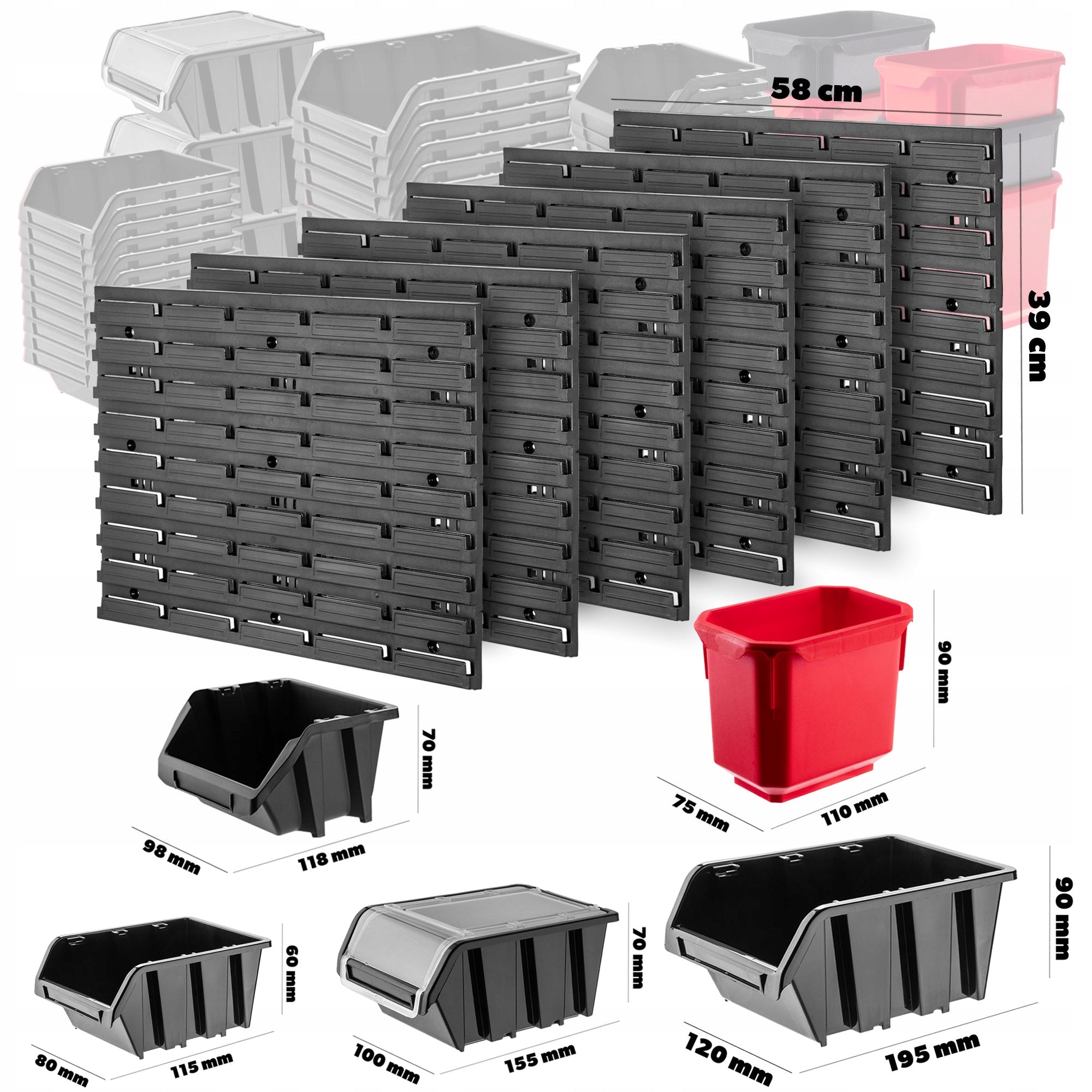 TOOL BOARD WORKSHOP WALL 174x78 cm 81 CUVETTE 60 HANDLES GARAGE Color black