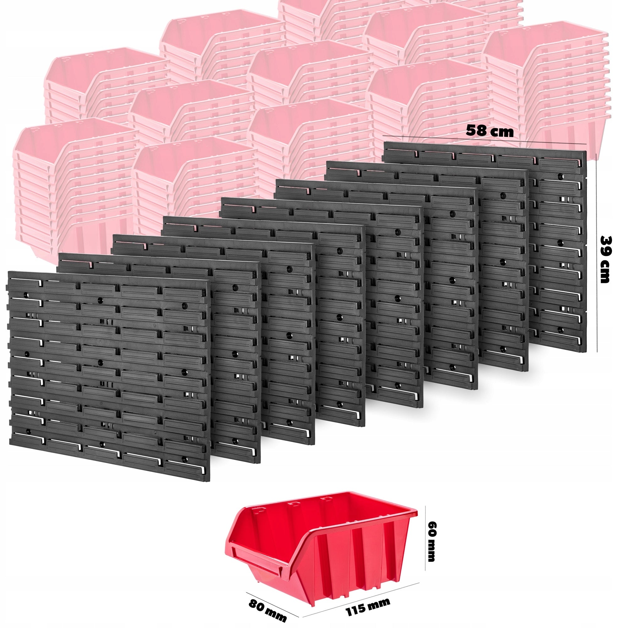 TOOL BOARD WORKSHOP WALL 232x78cm 112 CUVETTE 40 HANDLES GARAGE Color red