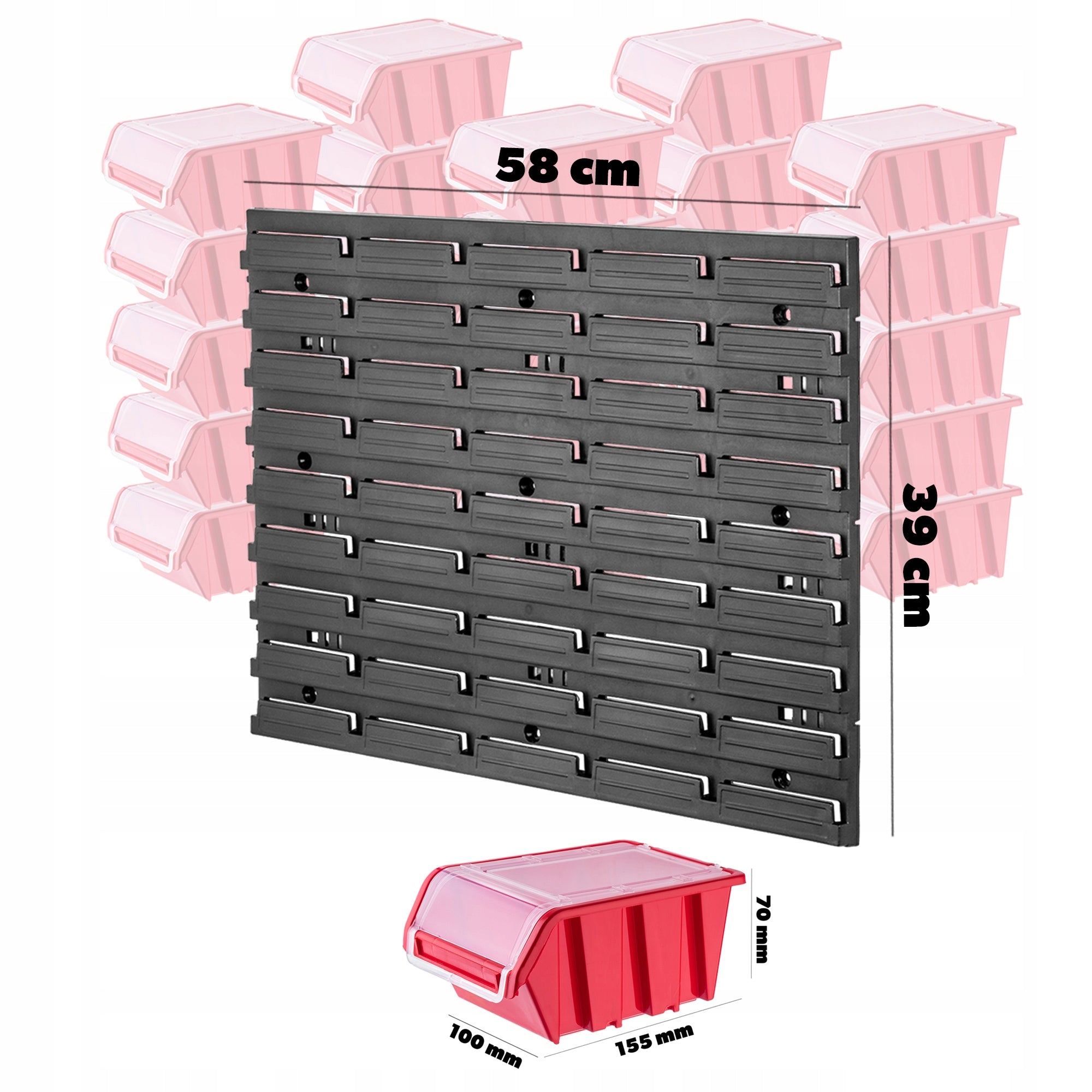 TOOL BOARD WORKSHOP WALL 58x39 cm + 25 CUVETTES GARAGE WORKSHOP Color red
