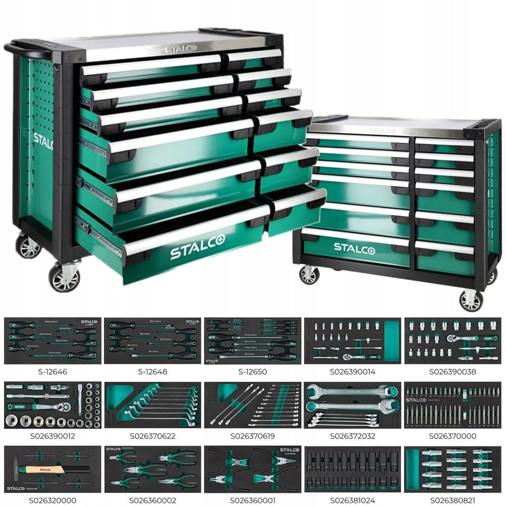 TOOL CABINET 12 DRAWERS WITH EQUIPMENT STAINLESS STEEL TOP STALCO