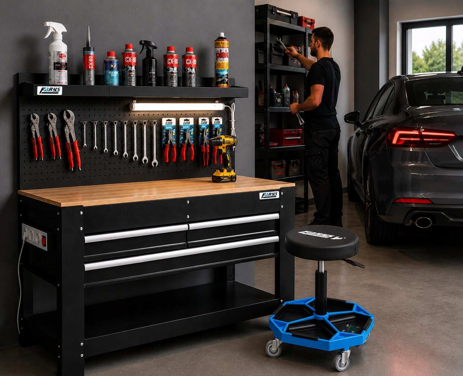 TOOL CABINET WORKBENCH WITH TOP 114x60 cm LED +HOOKS +TABLE Manufacturer code FR4095+FR9232