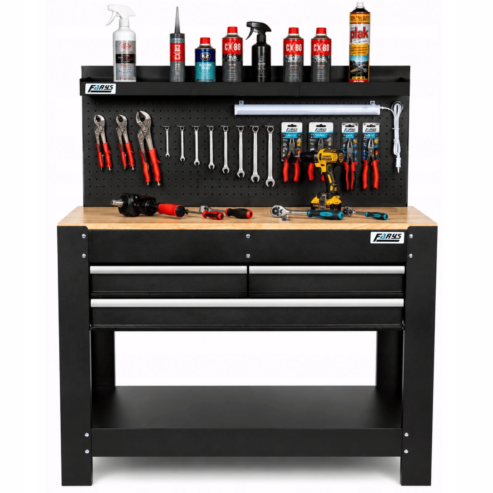 TOOL CABINET WORKBENCH WITH TOP 114x60 cm LED +HOOKS +TABLE Product width 114 cm
