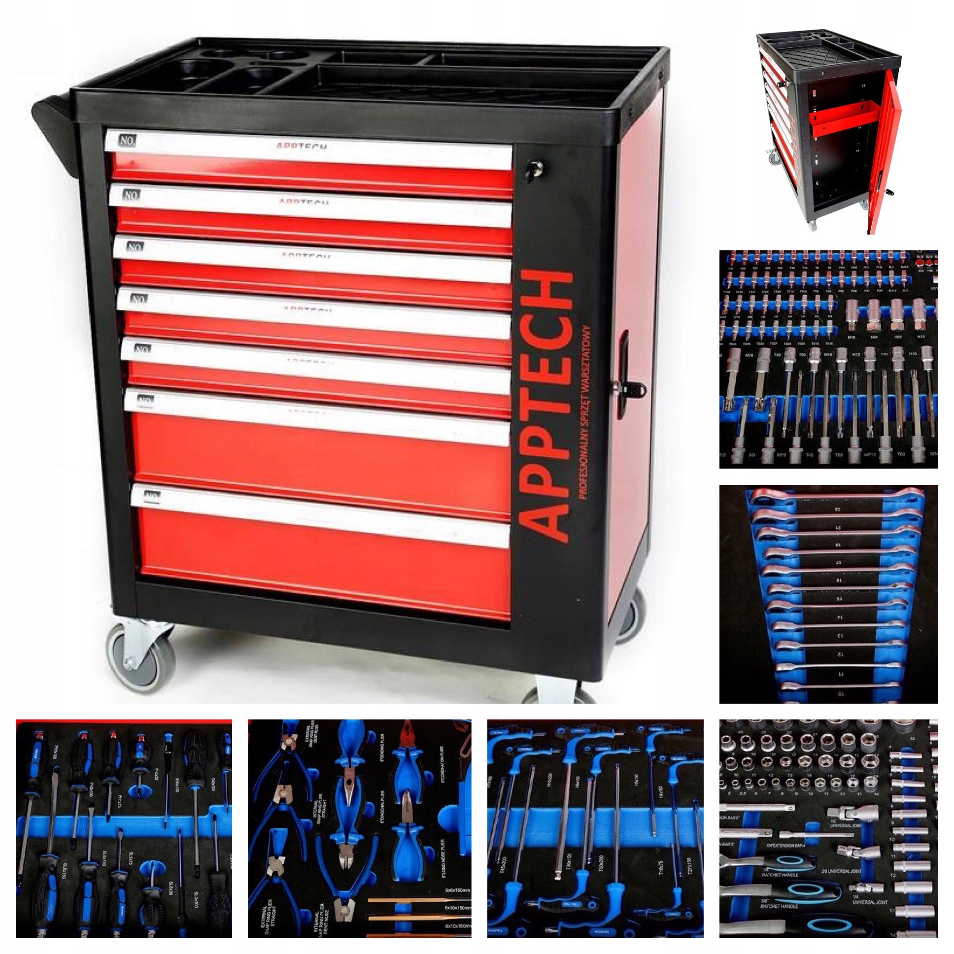 TOOL CABINET WORKSHOP TROLLEY 7+1 256 ELEMENT LARGE SET STRONG CRV