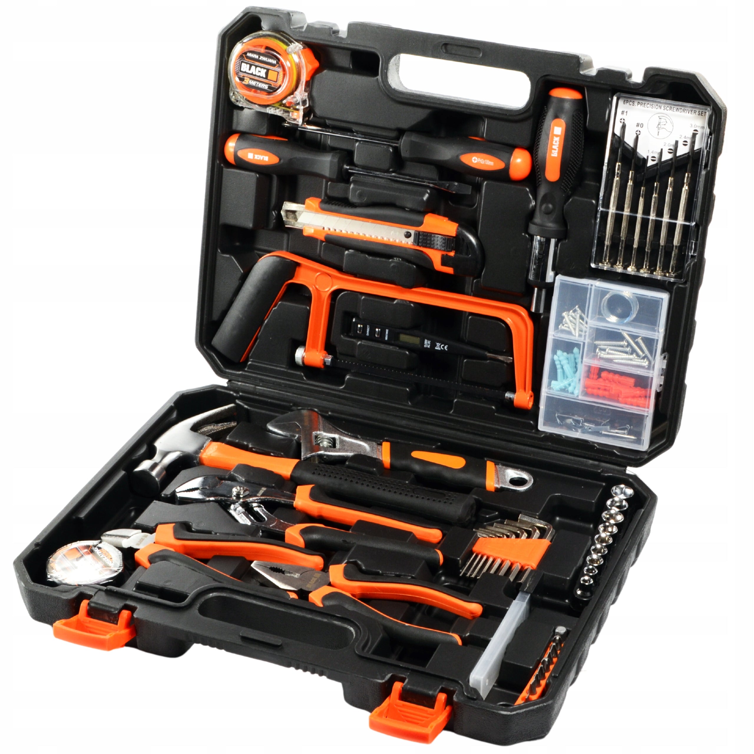 TOOL CASE 100el KEYS BITS SCREWDRIVERS HAMMER PLIERS CRV BLACK Manufacturer code 10422