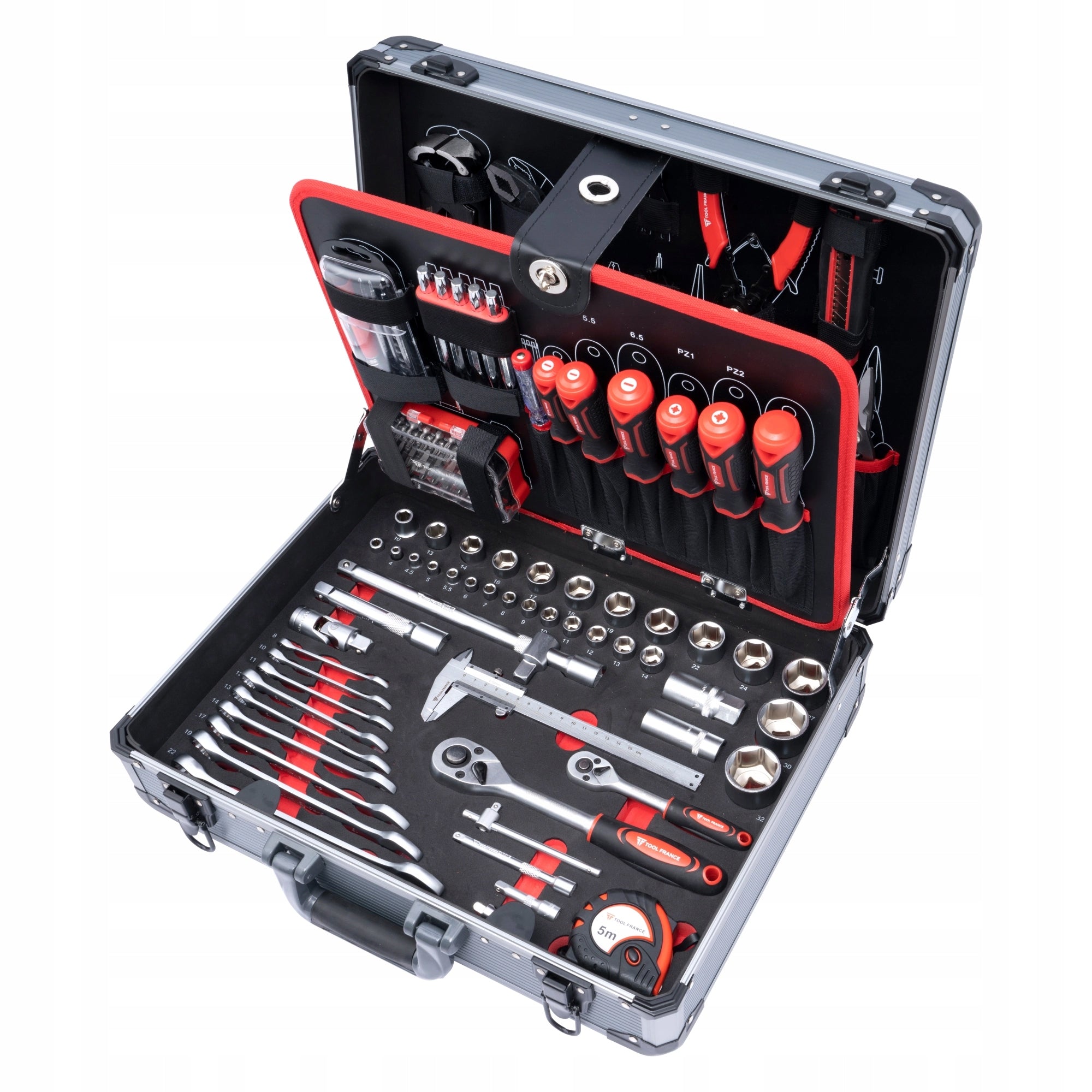 TOOL CASE WITH EQUIPMENT 136 ELEMENTS MOBILE BOX FLASHLIGHT Packaging status original