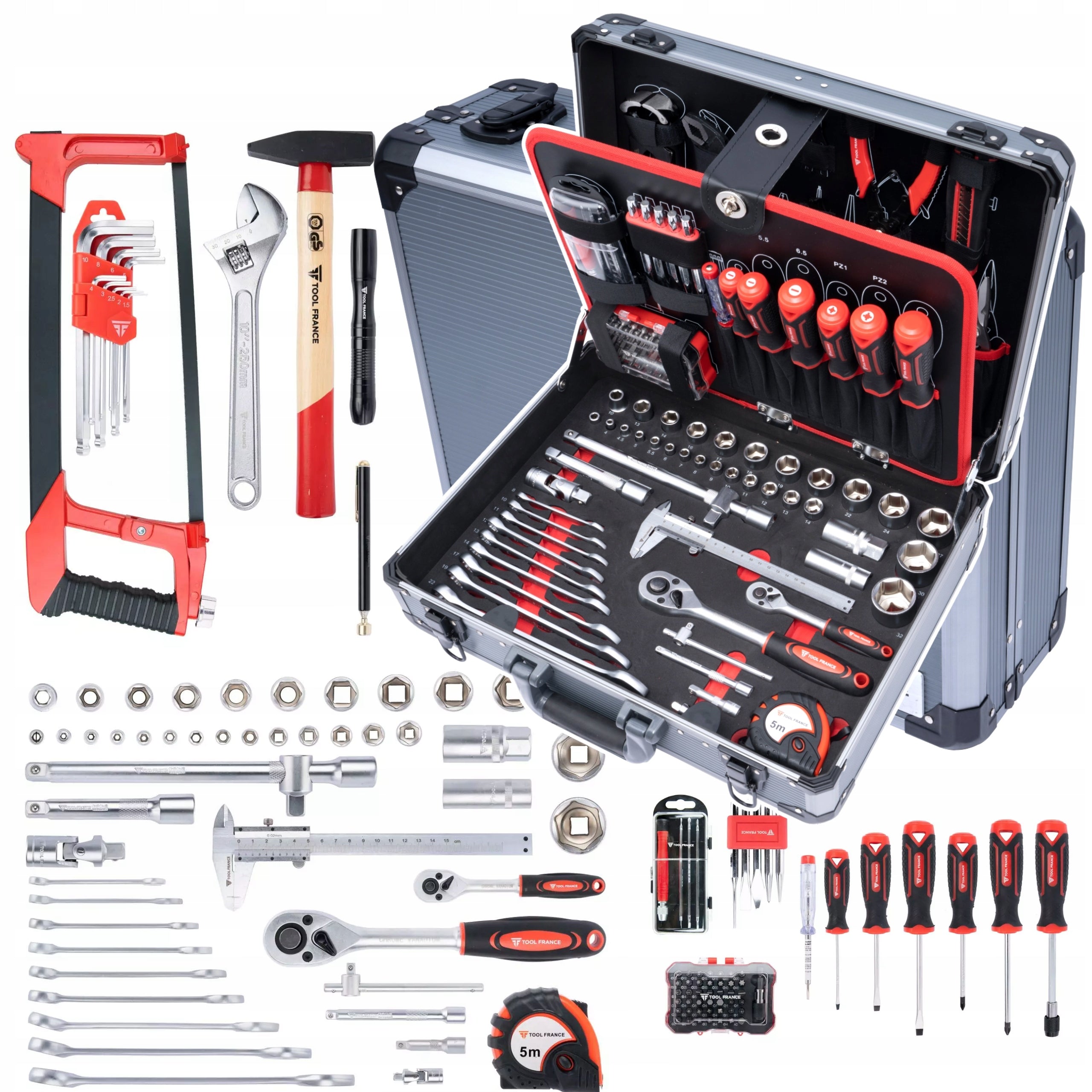 TOOL CASE WITH EQUIPMENT 136 ELEMENTS MOBILE BOX FLASHLIGHT
