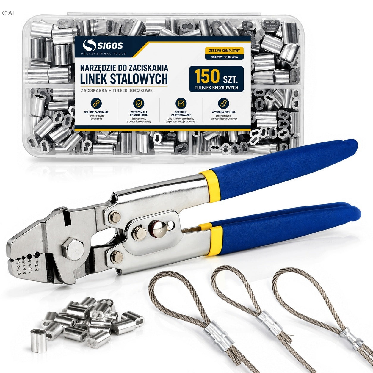 TOOL FOR CRIMPING STEEL CABLES CRIMPING MACHINE 150 ELEMENTS SET