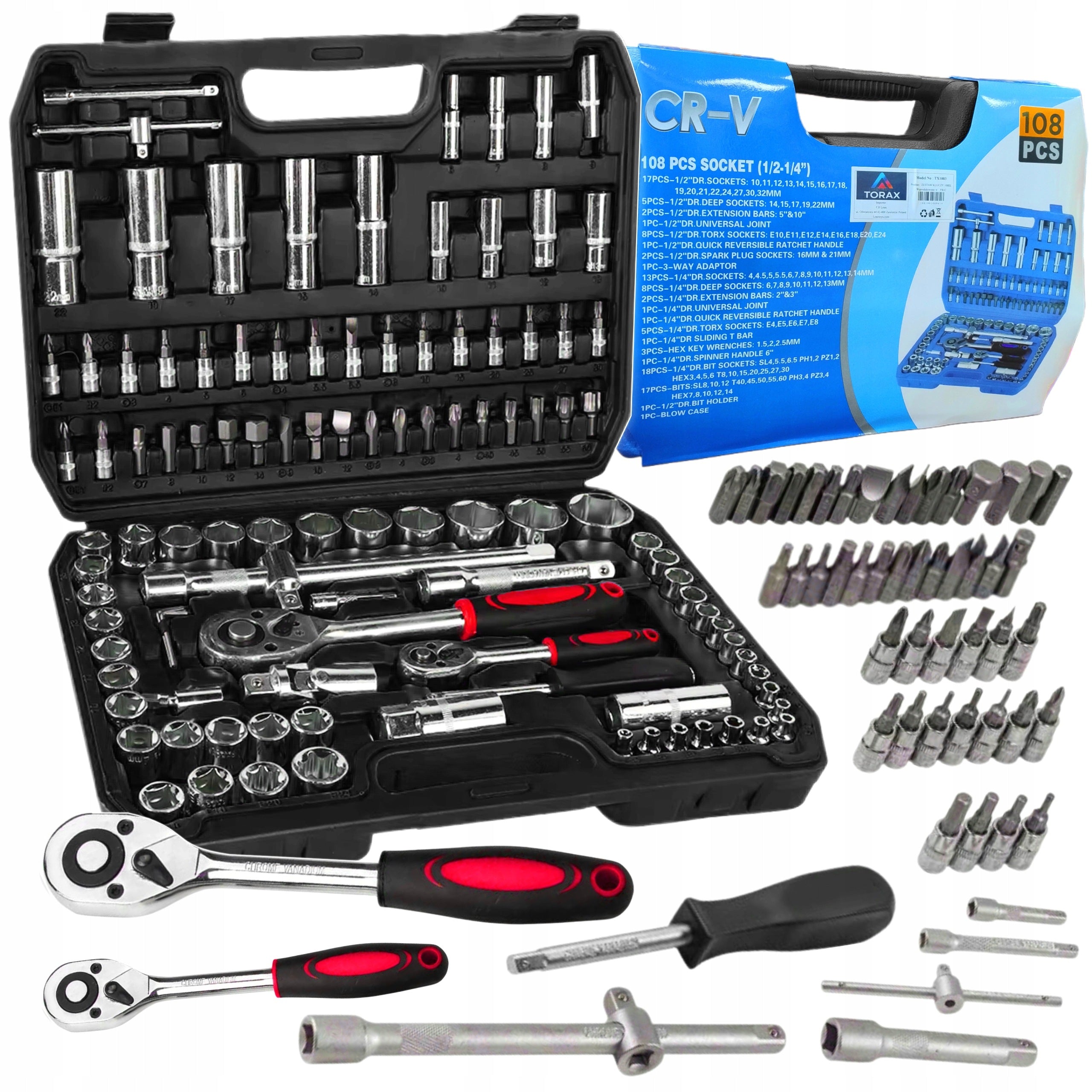TOOL KIT 108el WRENCHES SOCKET WRENCHES 2 RATTLES SUITCASE TORX