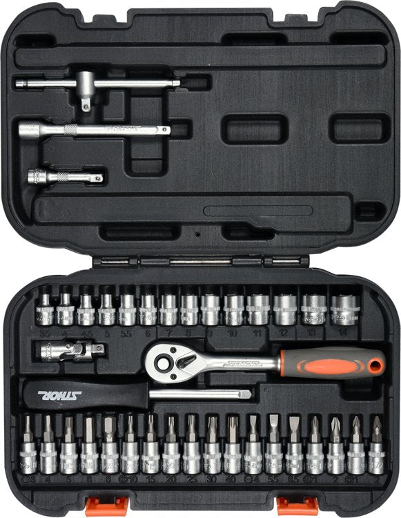 TOOL KIT SOCKET WRENCH BITS RATCHET 1/4'' 38el. STHOR Brand Sthor