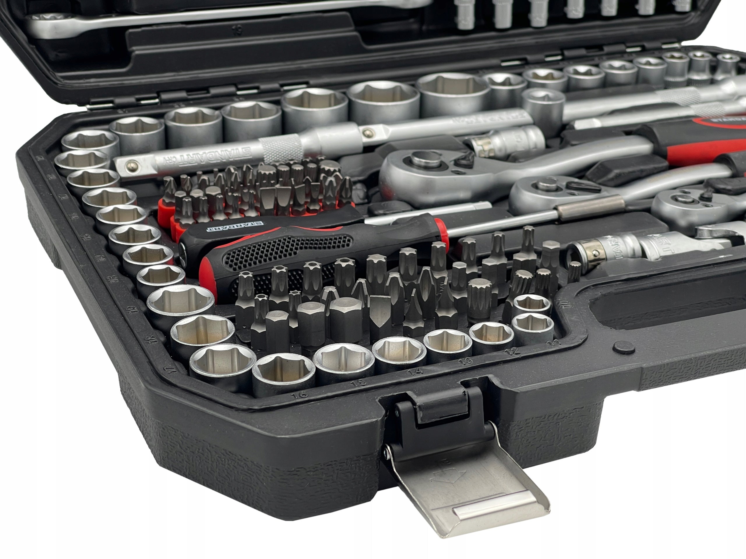 TOOL SET 1/4" 3/8" 1/2" SOCKET WRENCHES 216 EL IN CASE STANDARD Product weight with unit packaging 12.1 kg