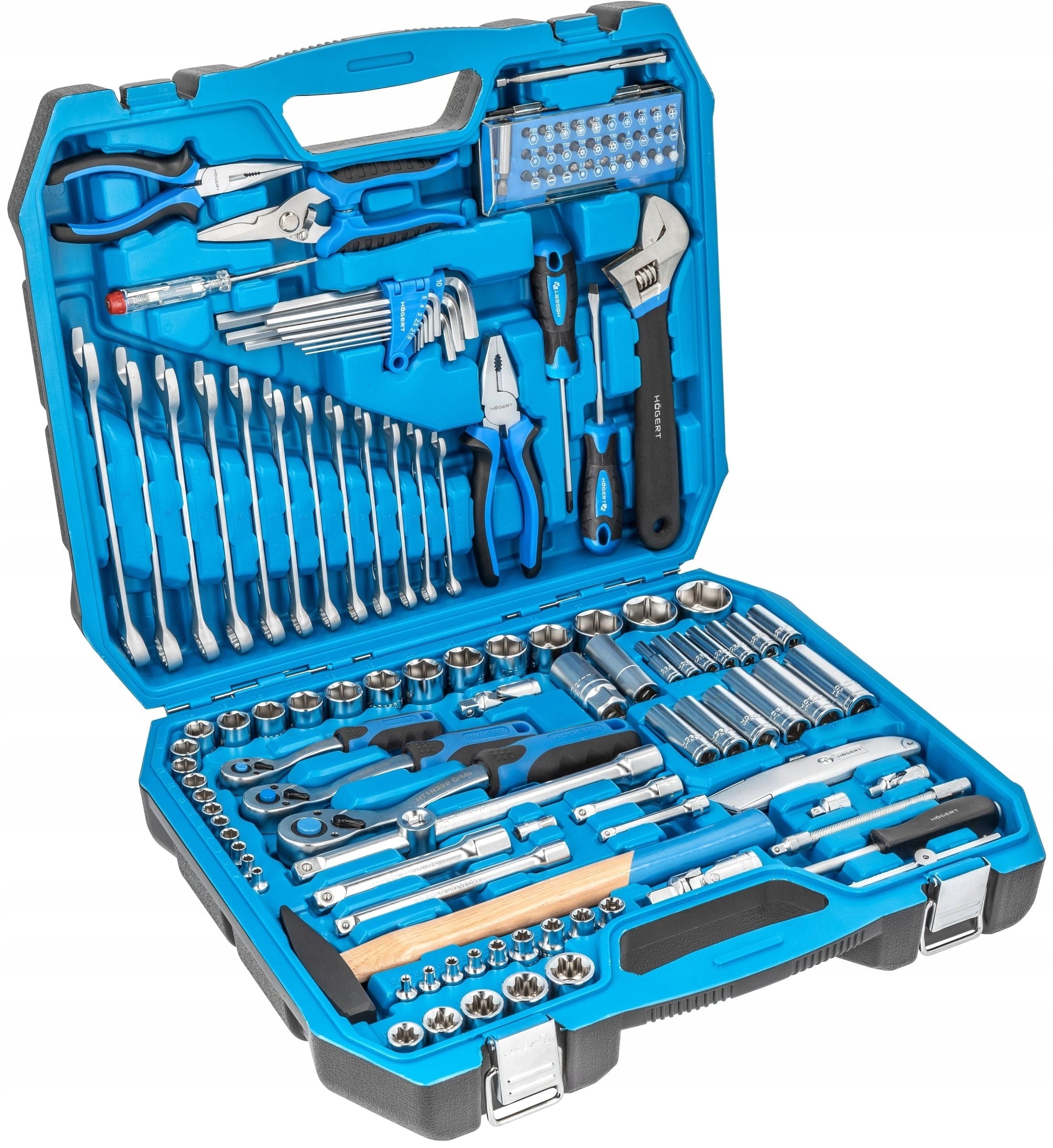 TOOL SET 131 PCS CRV 1/4″ 3/8″ 1/2″ SUITCASE HOGERT HT1R439