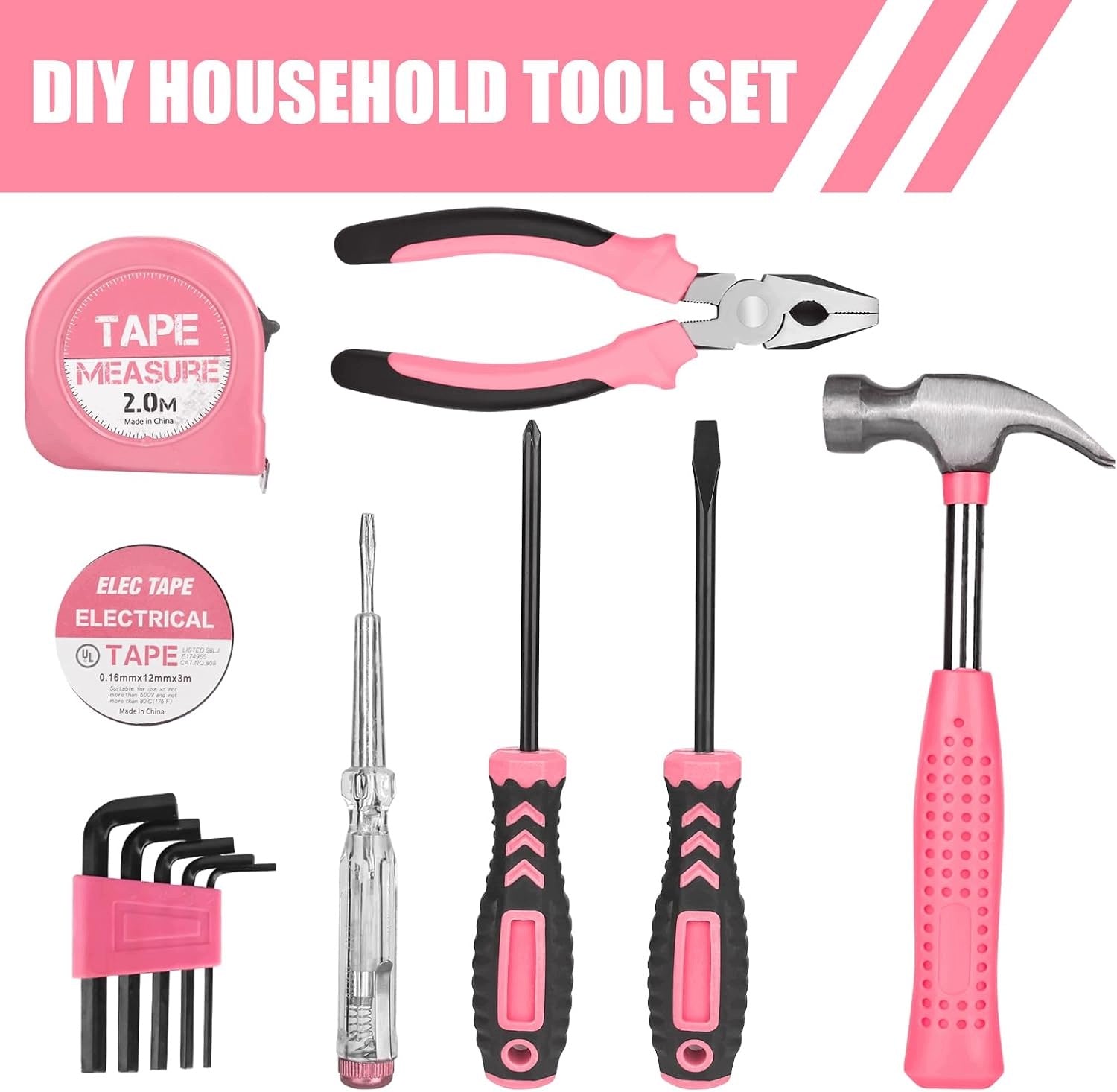 TOOL SET 24 PARTS PINK DIY HOME OFFICE Brand GD