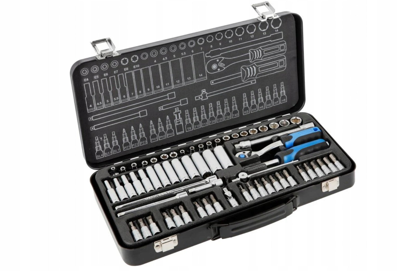 TOOL SET 63 PCS CRV 1/4″ RATCHET 72T SUITCASE HÖGERT HT1R486
