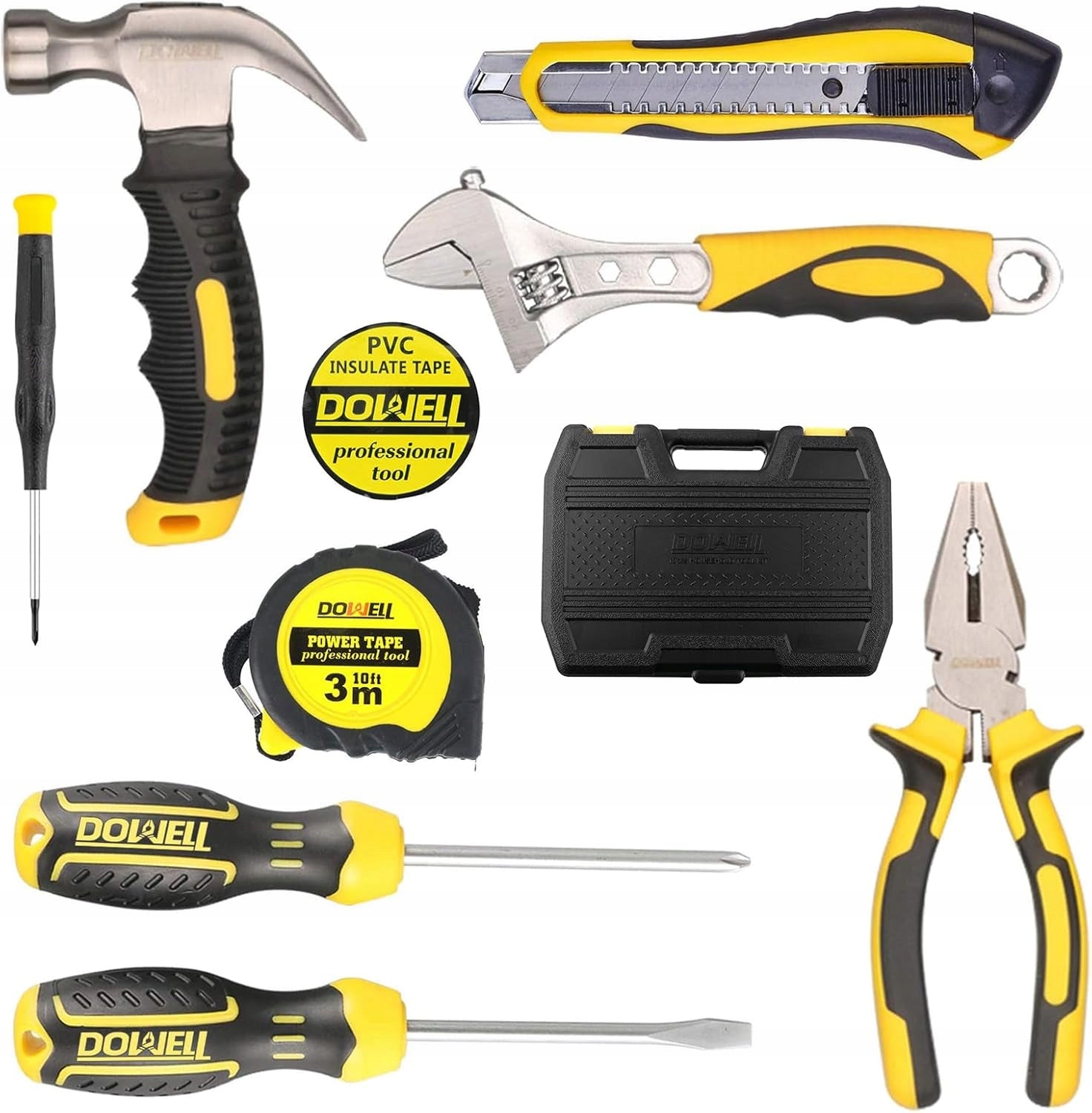 TOOL SET DOWELL 10PCS SCREWDRIVER PLIERS HAMMER TENSION TESTER KNIFE