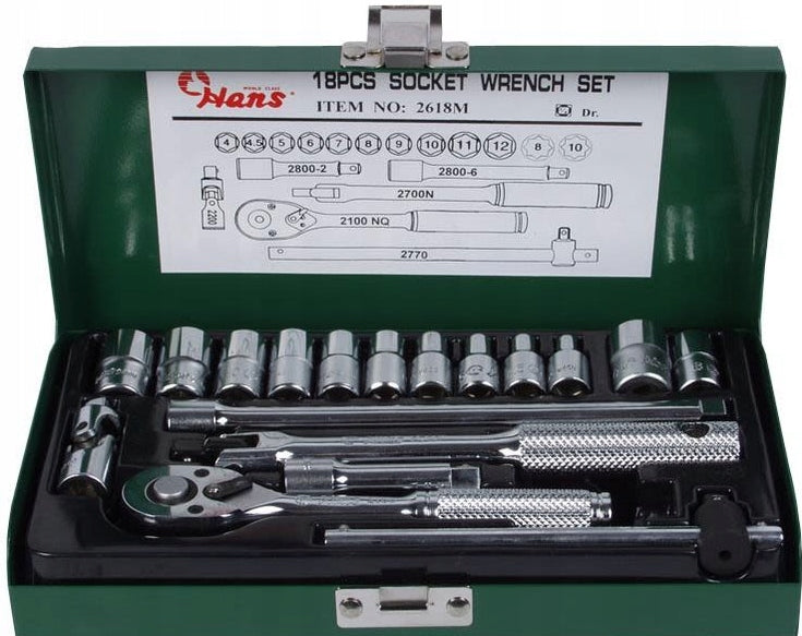 TOOL SET HANS 1/4" 18 PIECES 2618M SOCKET WRENCHES Manufacturer code 2618M