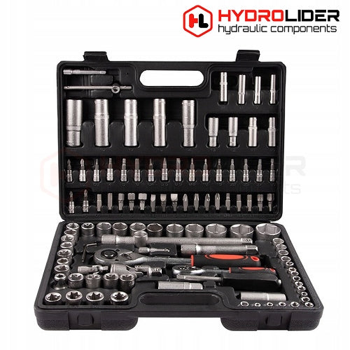 TOOL SET SOCKET WRENCHES 108 ELEMENTS RATCHET CAP 1/4 1/2 Brand Hydrolider