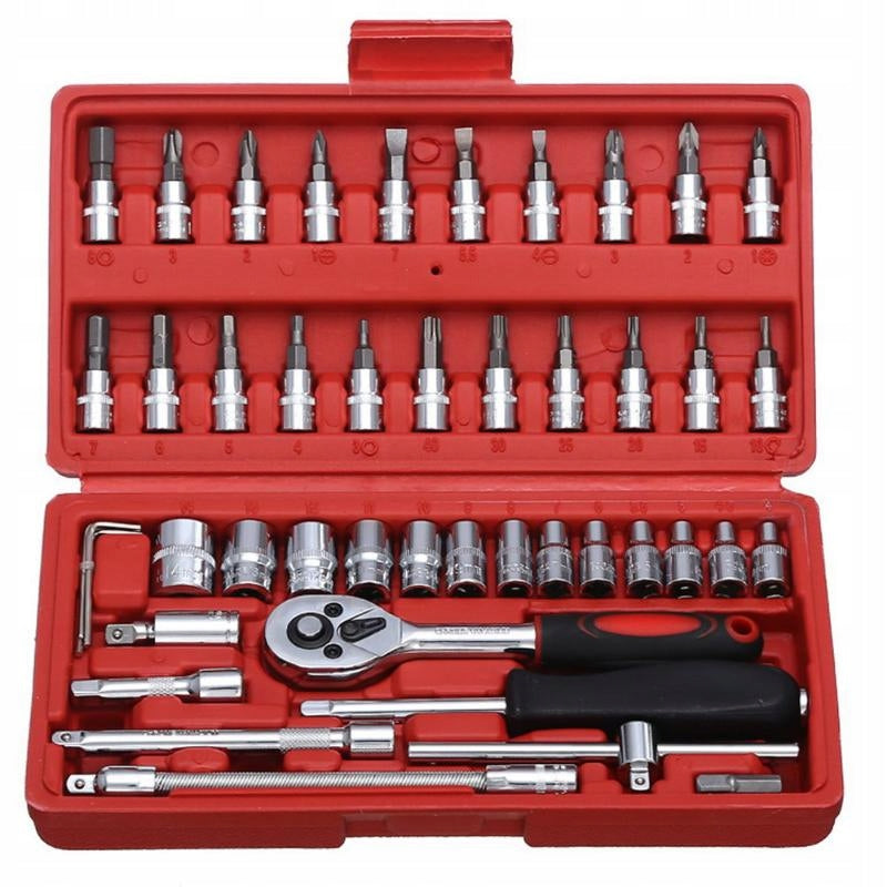 TOOL SET SOCKET WRENCHES RATCHET CAP 46 ELEMENTS