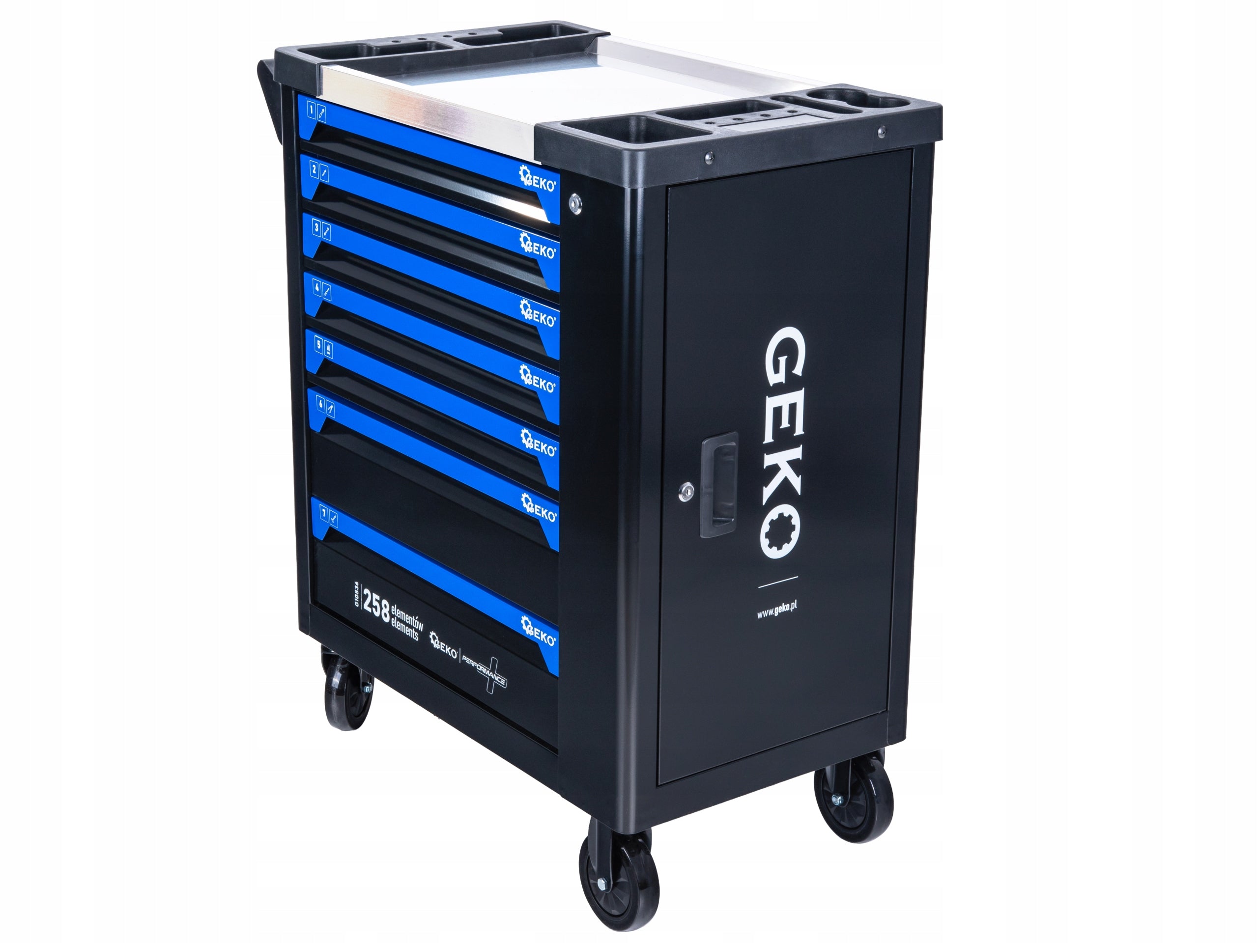 TOOL TROLLEY CABINET WITH EQUIPMENT HANDY 258 EL. STEEL 7 DRAWERS Product weight with unit packaging 72.2 kg
