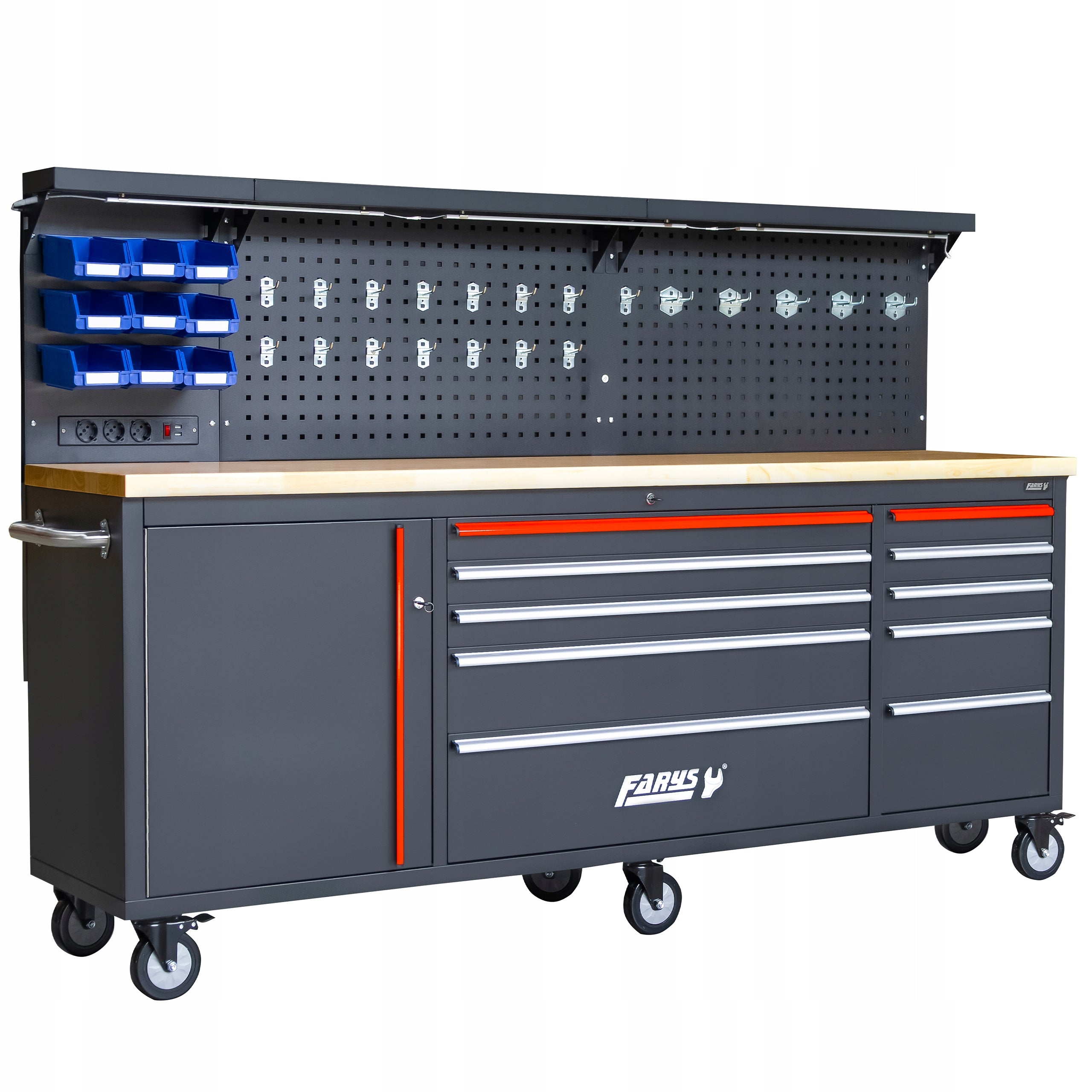 TOOL TROLLEY CABINET WORKBENCH XXL ON WHEELS LED +HOOKS FARYS