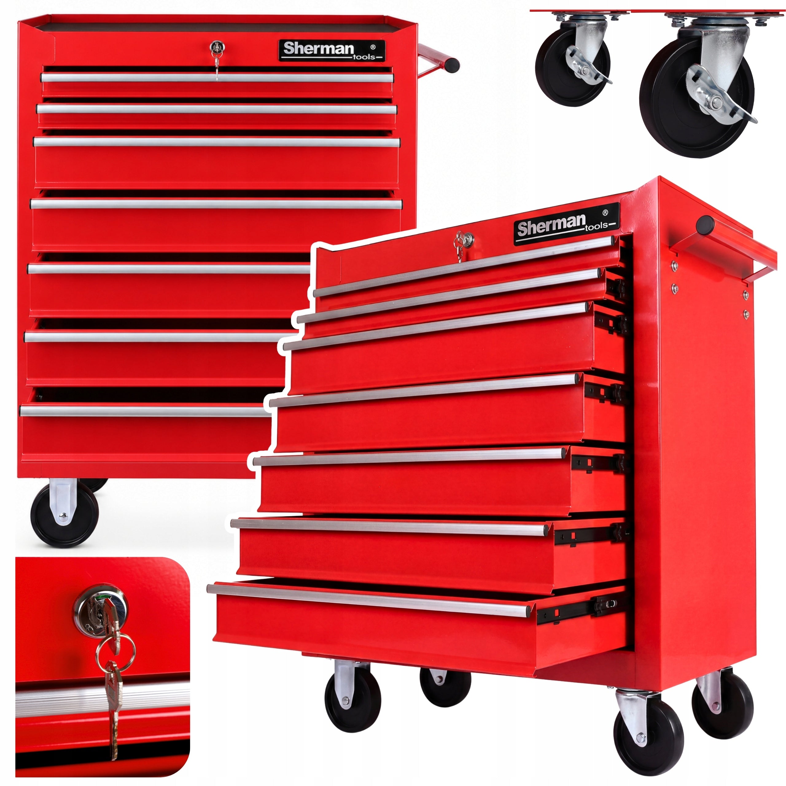 TOOL TROLLEY METAL WORKSHOP CABINET on wheels Sherman 7 DRAWERS