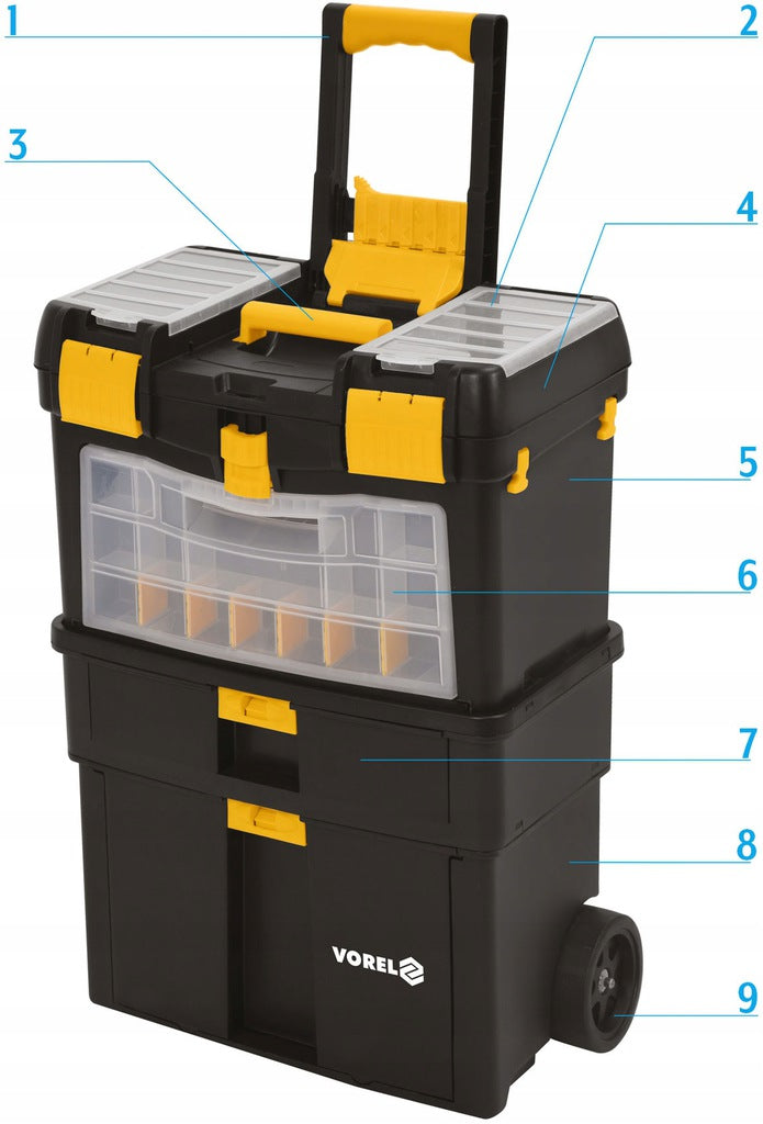 TOOL TROLLEY Vorel 3 Segment Box on Wheels Organizer Brand Vorel