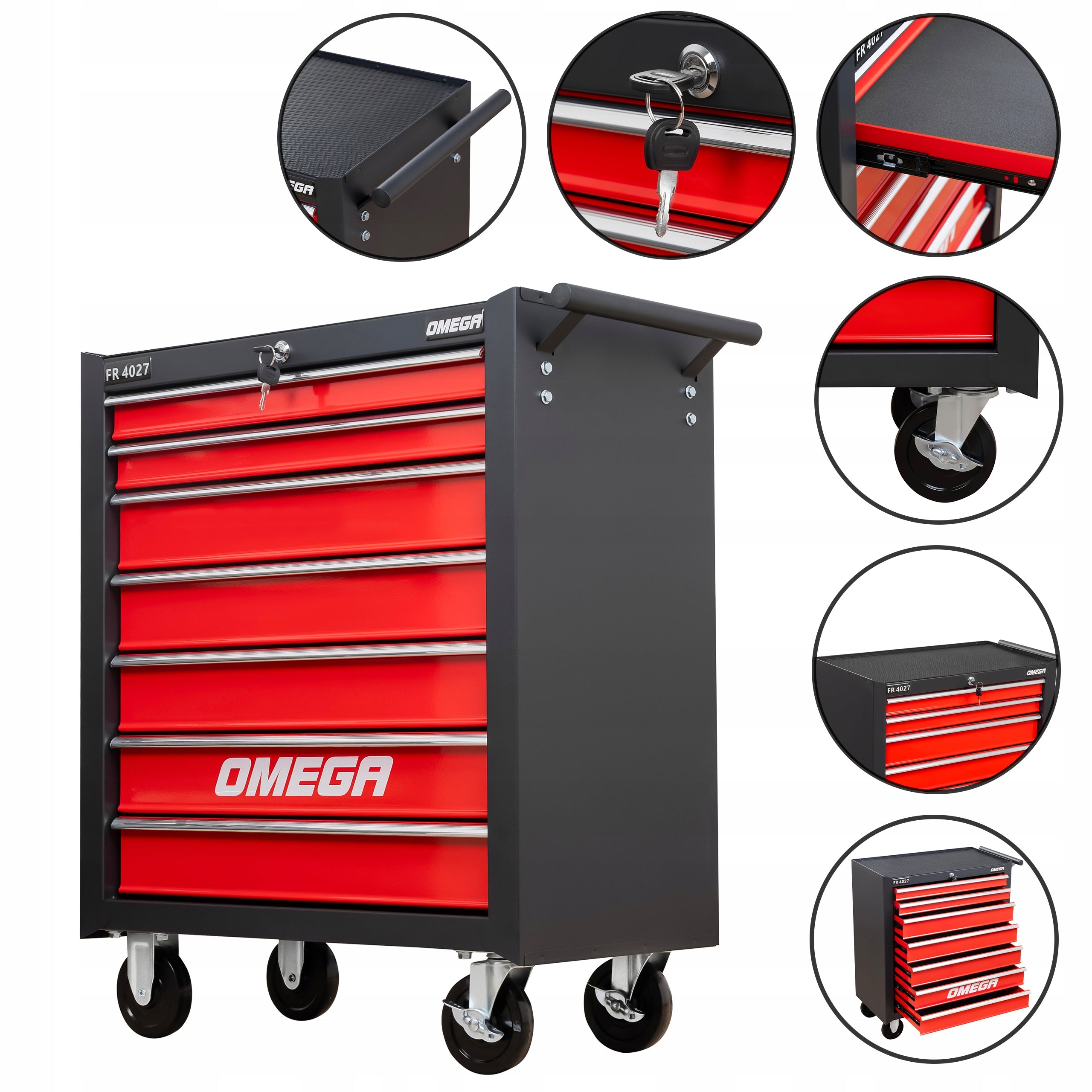 TOOL TROLLEY WORKSHOP CABINET ON WHEELS MOBILE 7 DRAWERS BRAKE