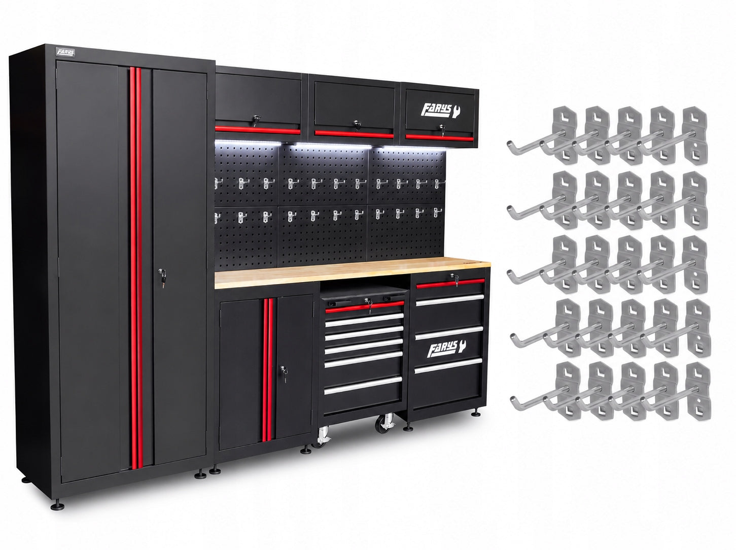 TOOL TROLLEY WORKSHOP FURNITURE SET LED LIGHTING 25 HOOKS FARYS Brand Farys
