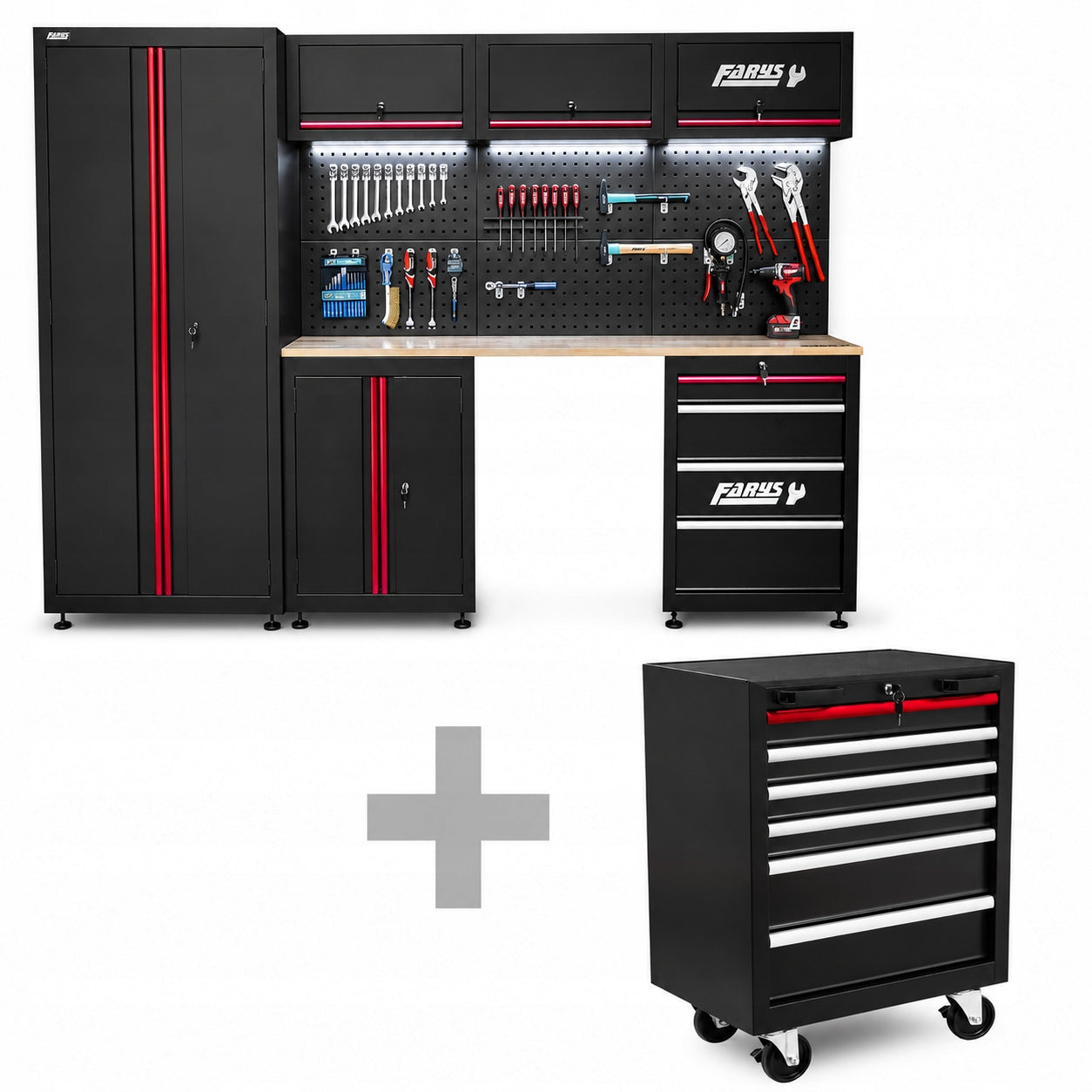 TOOL TROLLEY WORKSHOP FURNITURE SET LED LIGHTING 25 HOOKS FARYS Manufacturer code FR4113 LED