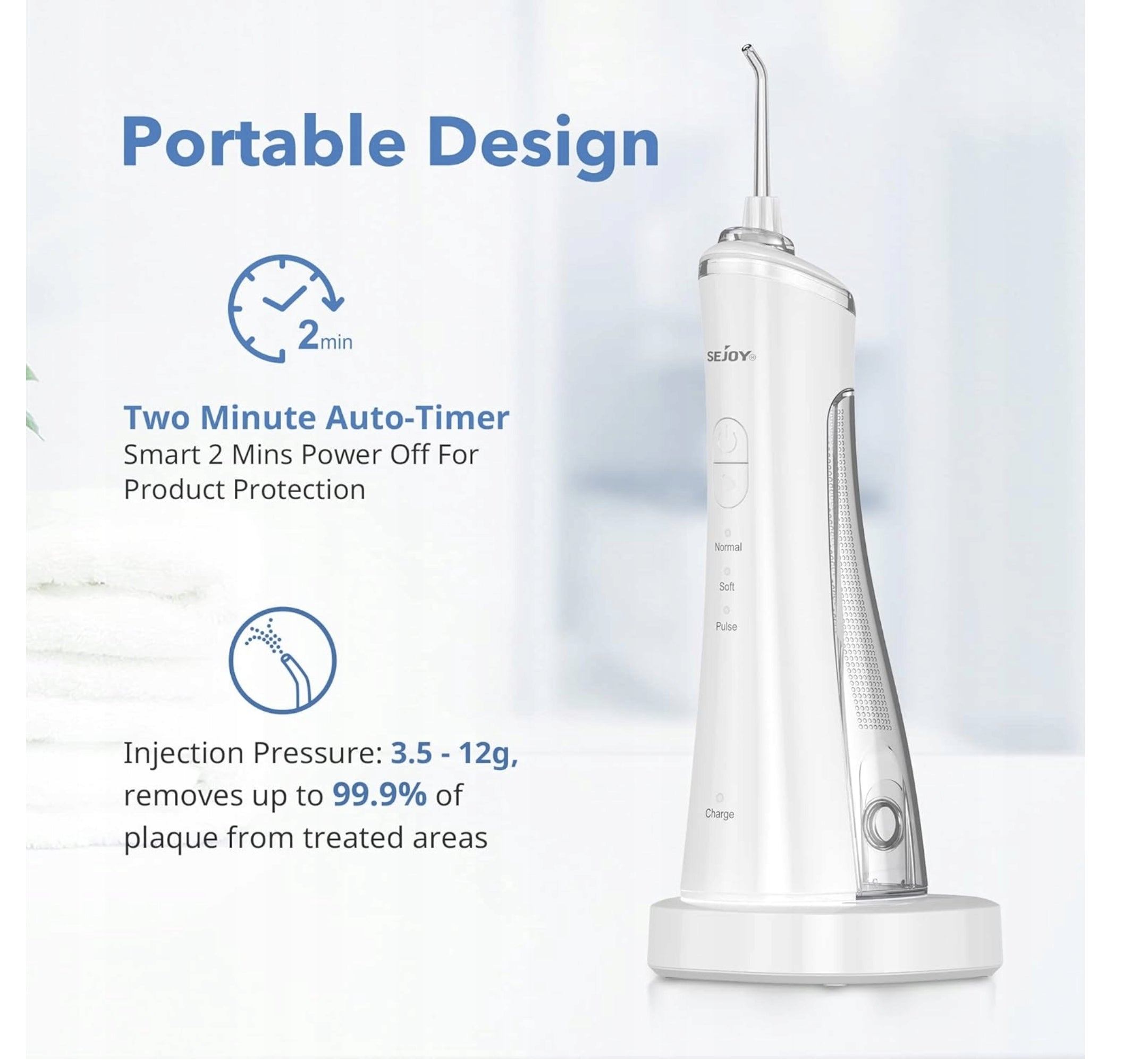 TOOTH IRRIGATOR SEJOY TB5011 WHITE IPX7 4 NOZZLES INDUCTION CHARGING Medical device no