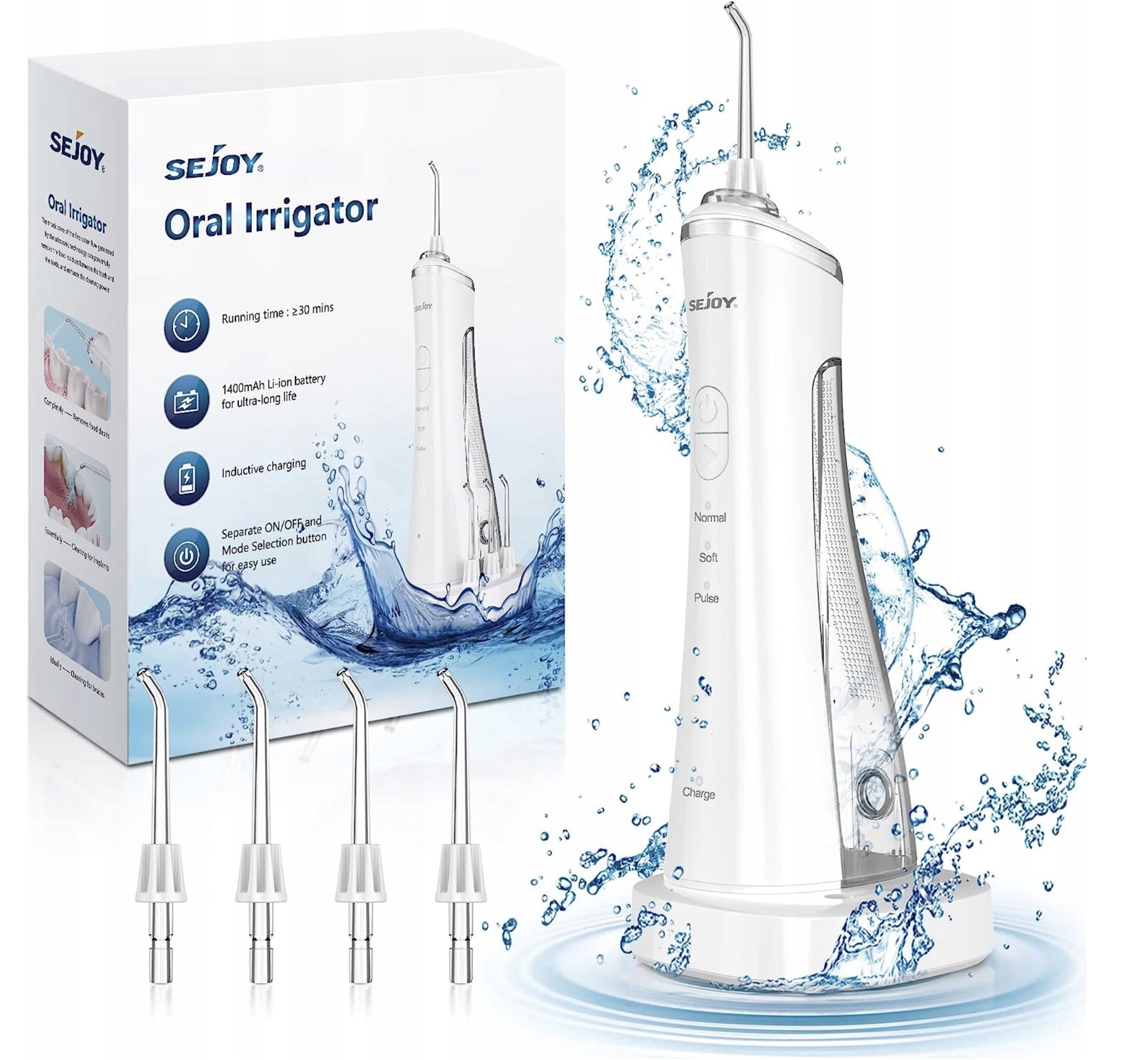 TOOTH IRRIGATOR SEJOY TB5011 WHITE IPX7 4 NOZZLES INDUCTION CHARGING