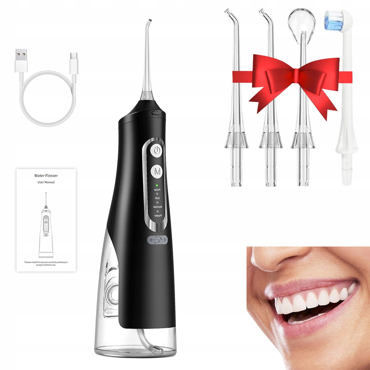 TOOTH IRRIGATOR STRONG WIRELESS DENTAL 4 MODES 4NOZZLES BLACK