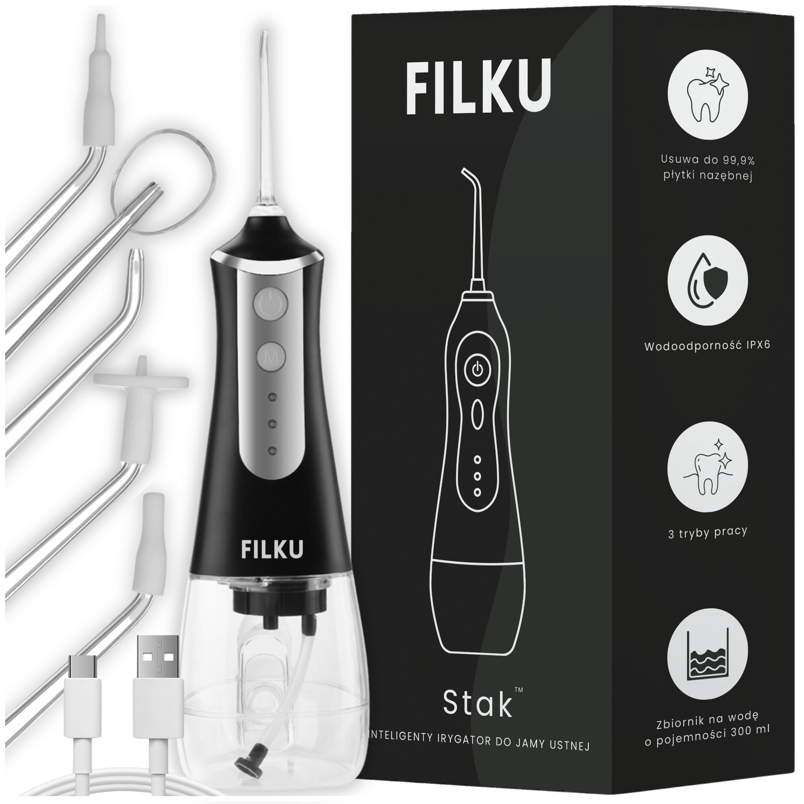 TOOTH IRRIGATOR WIRELESS DENTAL STRONG 5 NOZZLES 3 MODES BLACK