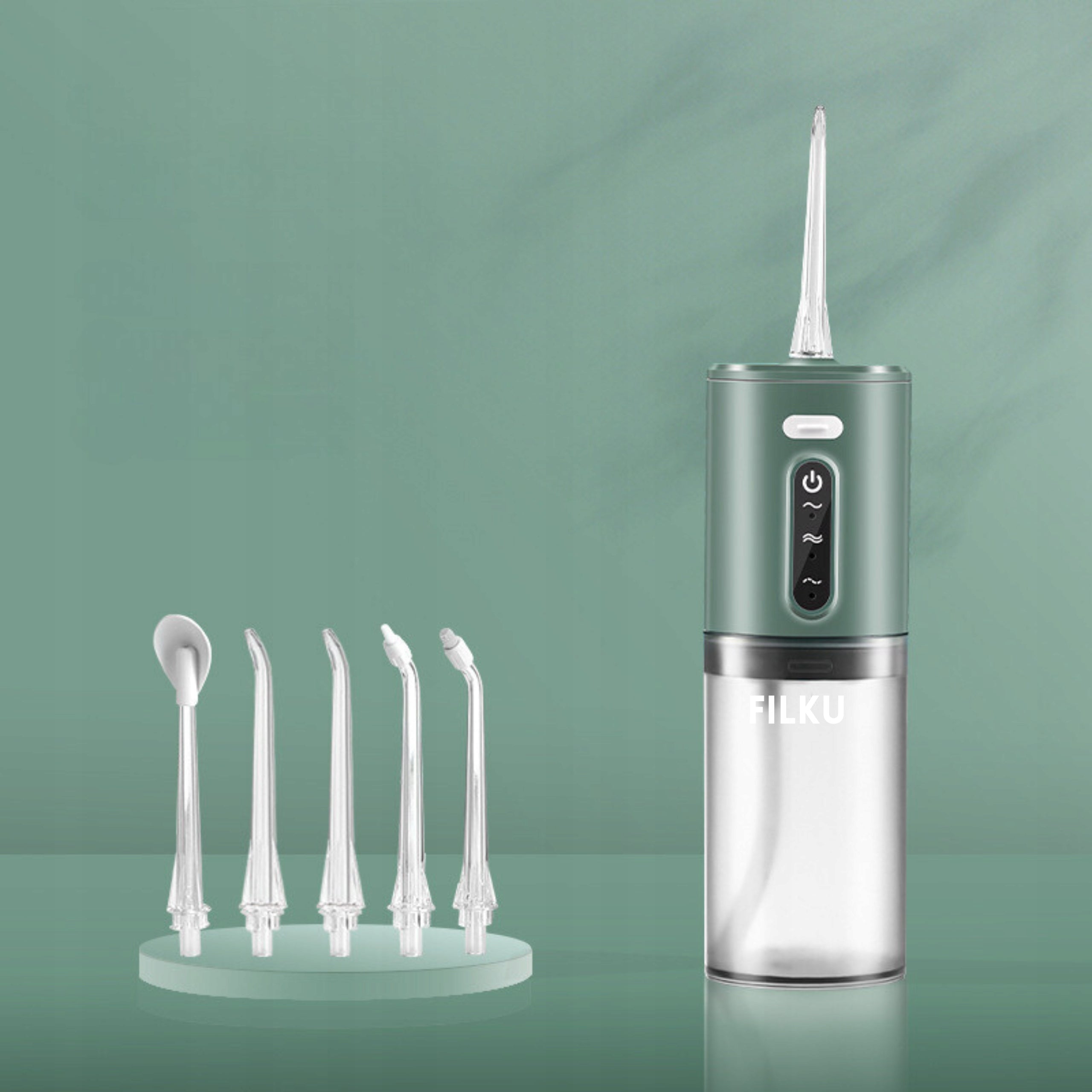 TOOTH IRRIGATOR WIRELESS DENTAL STRONG 5 NOZZLES 3 MODES FILKU Color green
