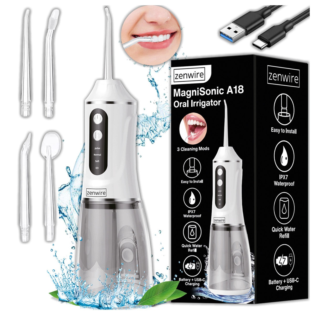 TOOTH IRRIGATOR WIRELESS Travel Dental Oral cavity 390ml USB