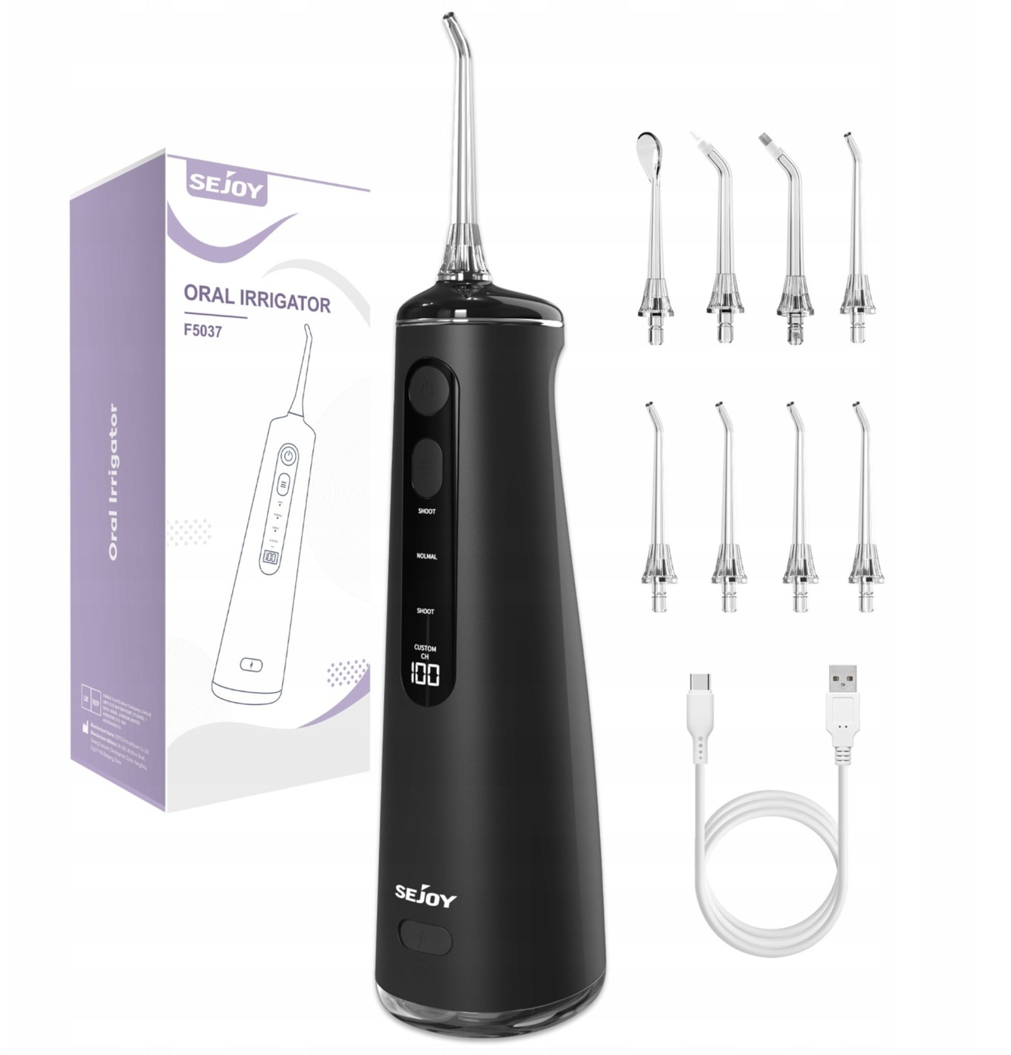 TOOTHBRUSH SEJOY WIRELESS LED 8 NOZZLES 300ML BLACK